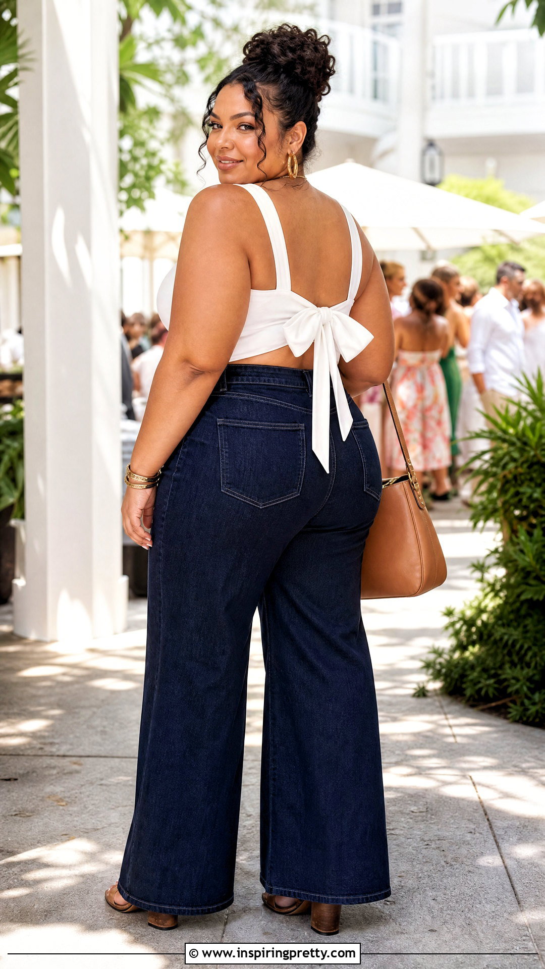 Square Neck Bow Tie Back Top With Wide Leg Jeans - 25 Bow Tie Back Top outfit ideas