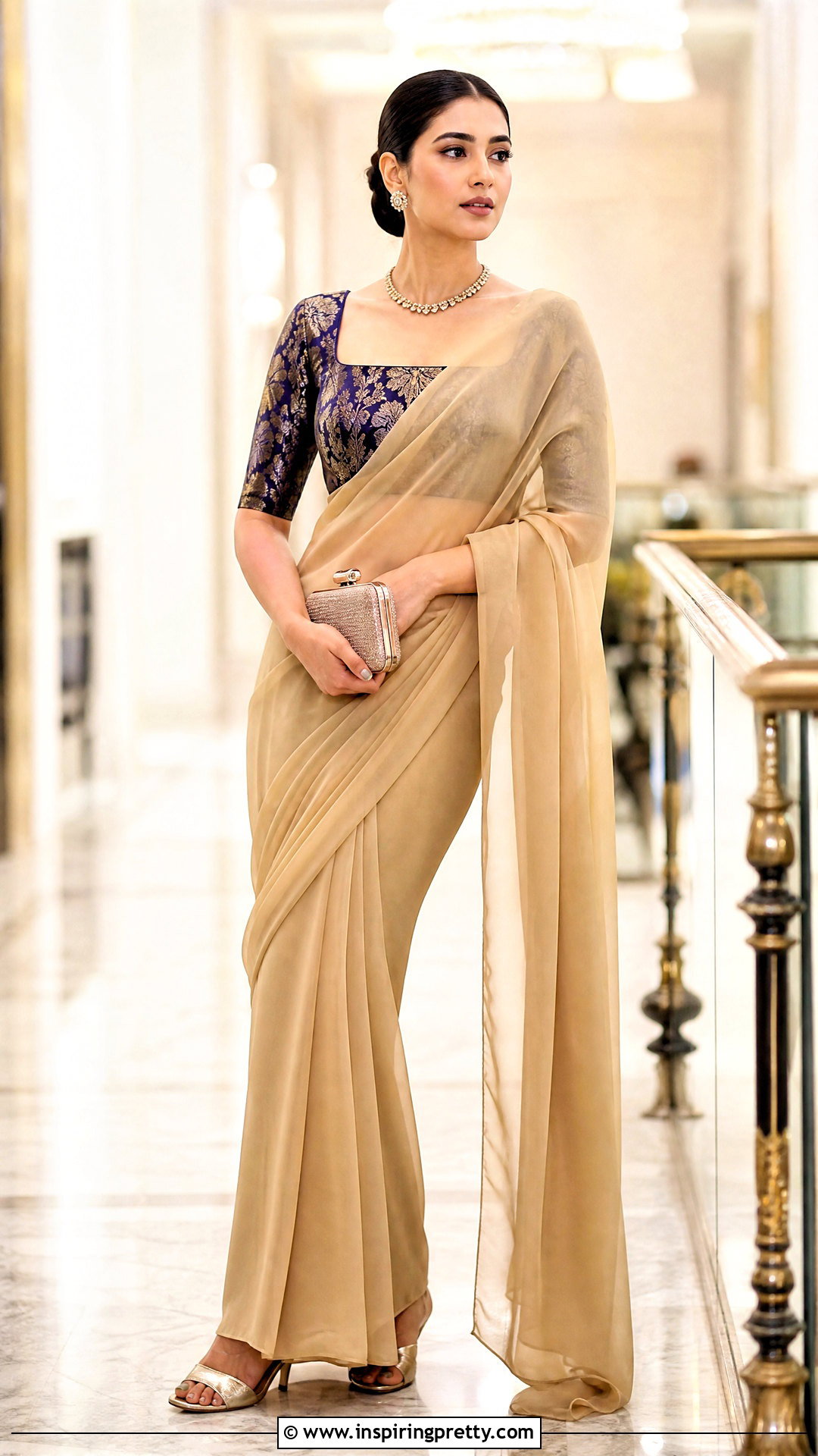 Square Neck Brocade Top With Chiffon Saree - 50 brocade top designs