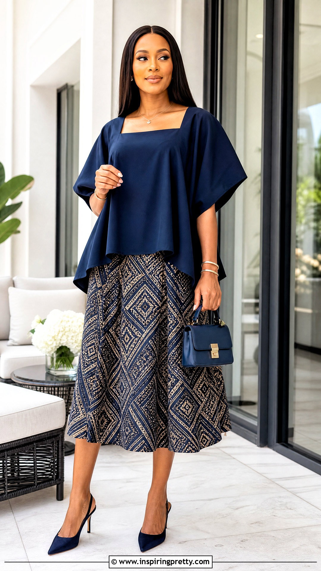 Square Neck Bubu Top With A Line Skirt - 50 bubu top style ideas
