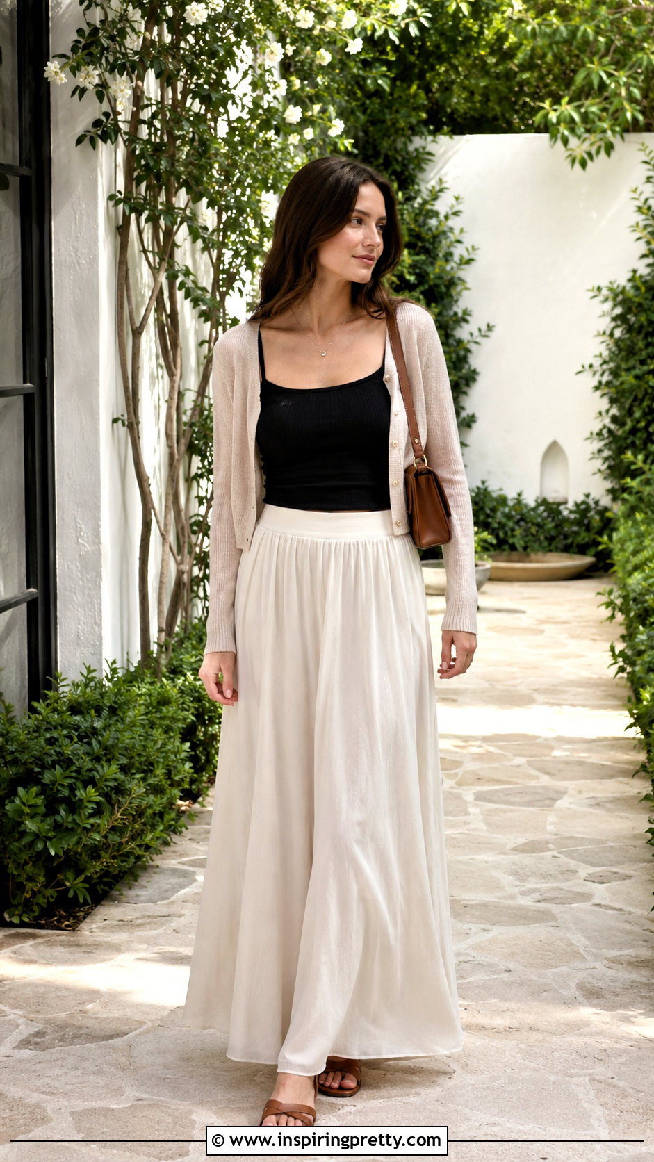 Square Neck Cami Top With Maxi Skirt - 50 cami tops outfit ideas