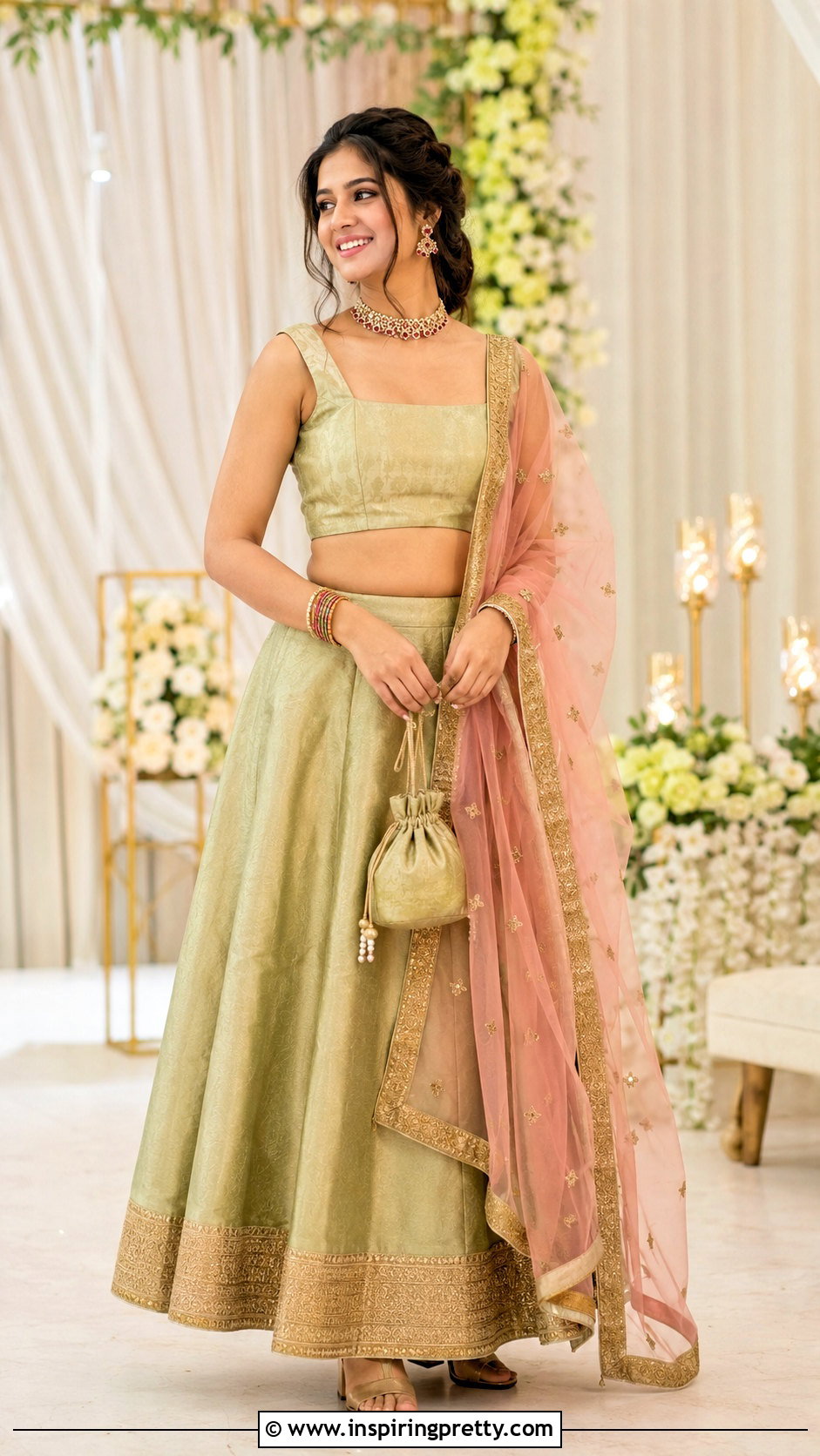 Square Neck Crop Top Blouse With Silk Lehenga - 20 Crop Top Blouse Designs For Lehanga Outfit Ideas