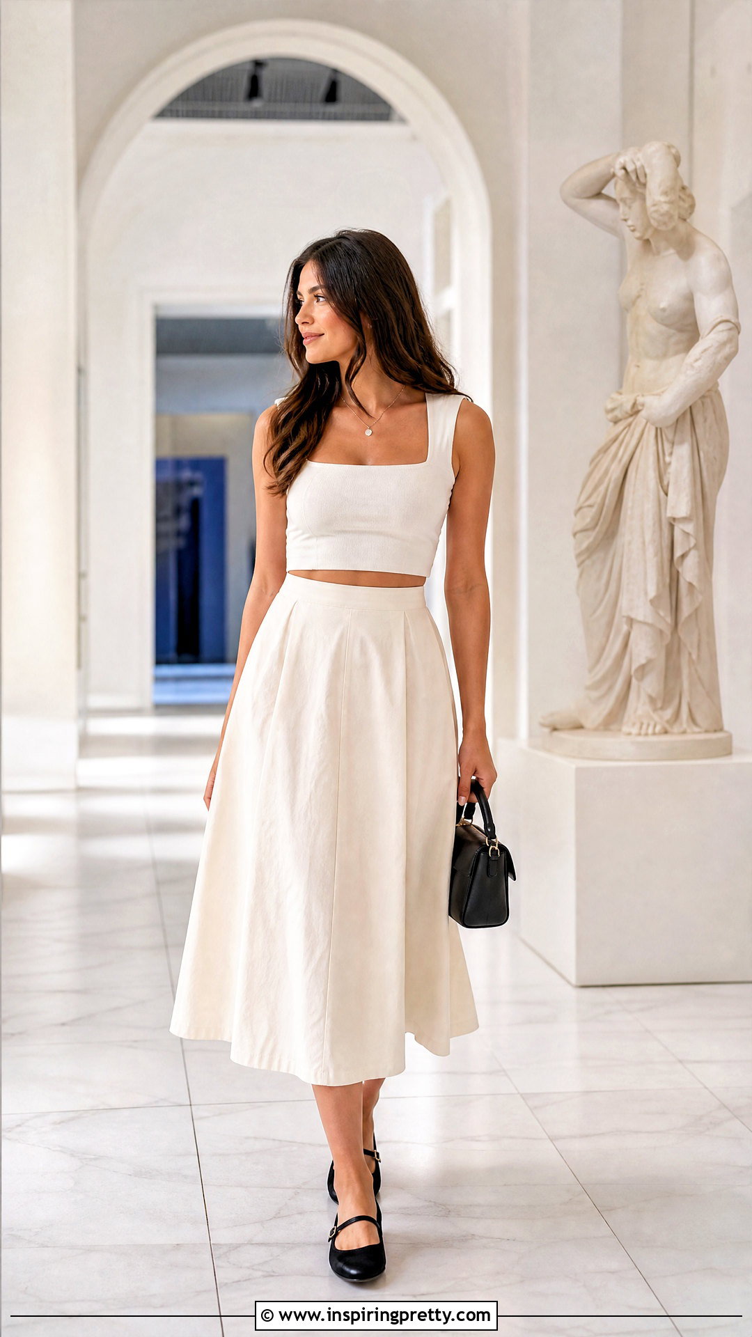 Square Neck Crop Top Blouse With an A Line Skirt - 50 crop top blouse outfit ideas