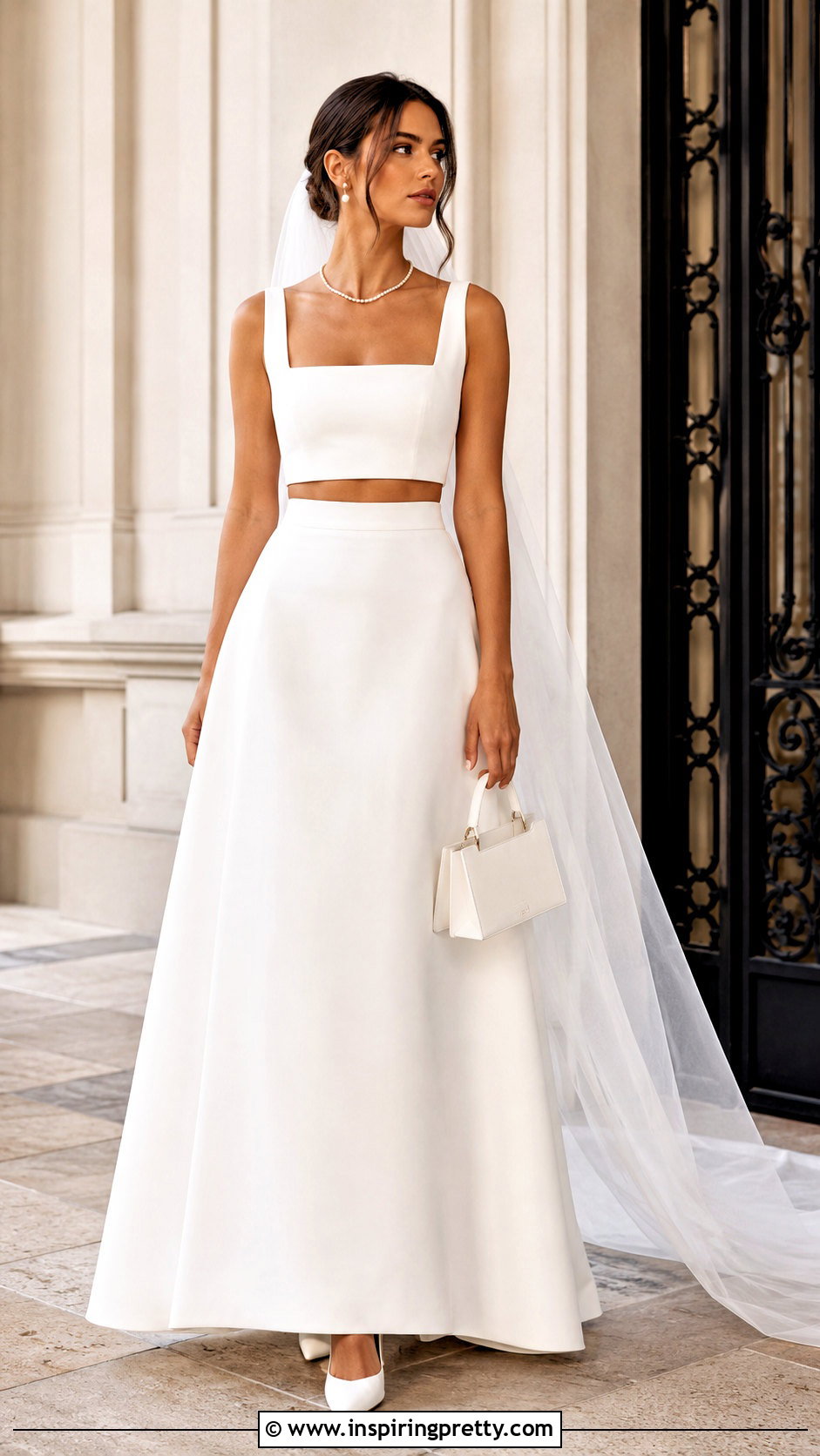 Square Neck Crop Top Bridal Dress - 25 crop top bridal dress outfit ideas