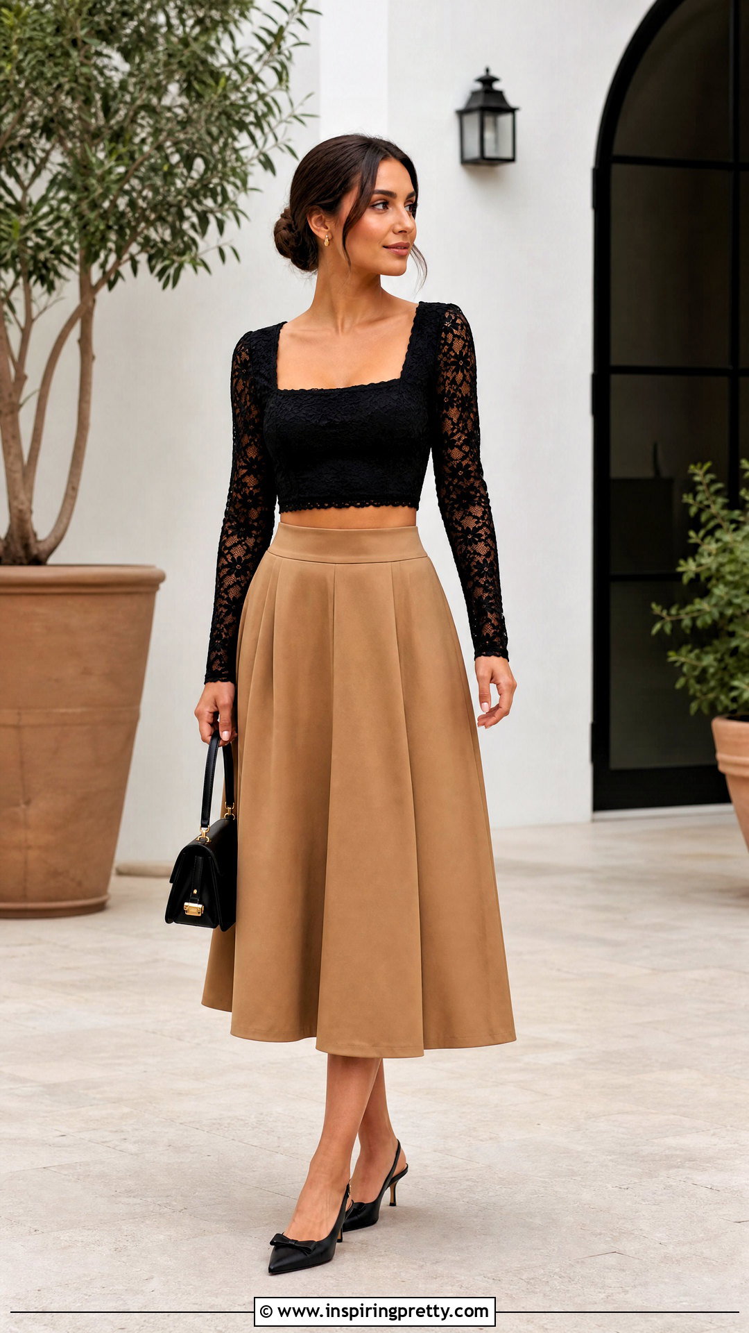 Square Neck Lace Crop Top With A Line Skirt - 20 Lace Crop Tops For Women