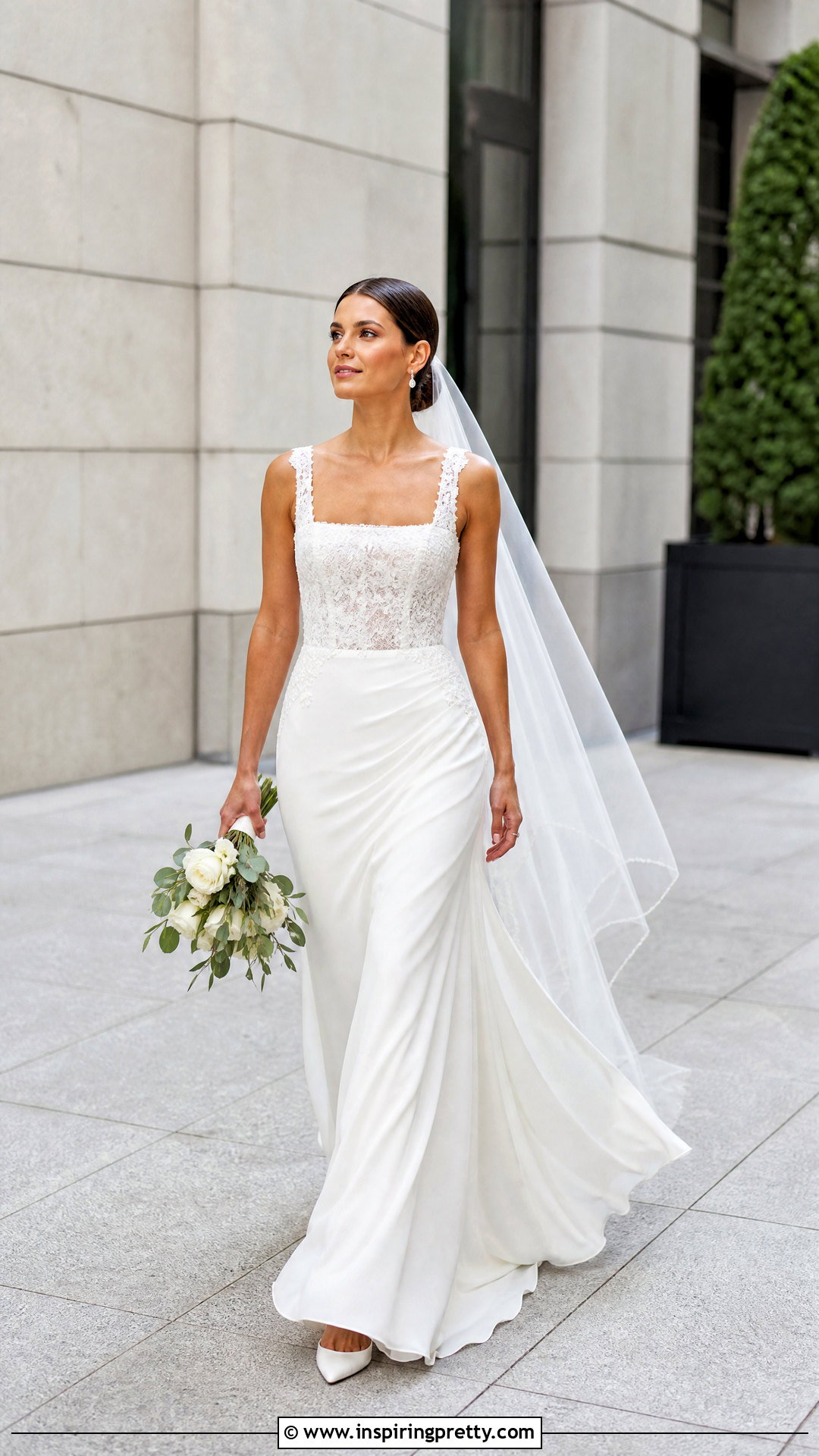 Square Neck Lace Top Chiffon Wedding Dress - 25 lace top flowy bottom wedding dress outfit ideas