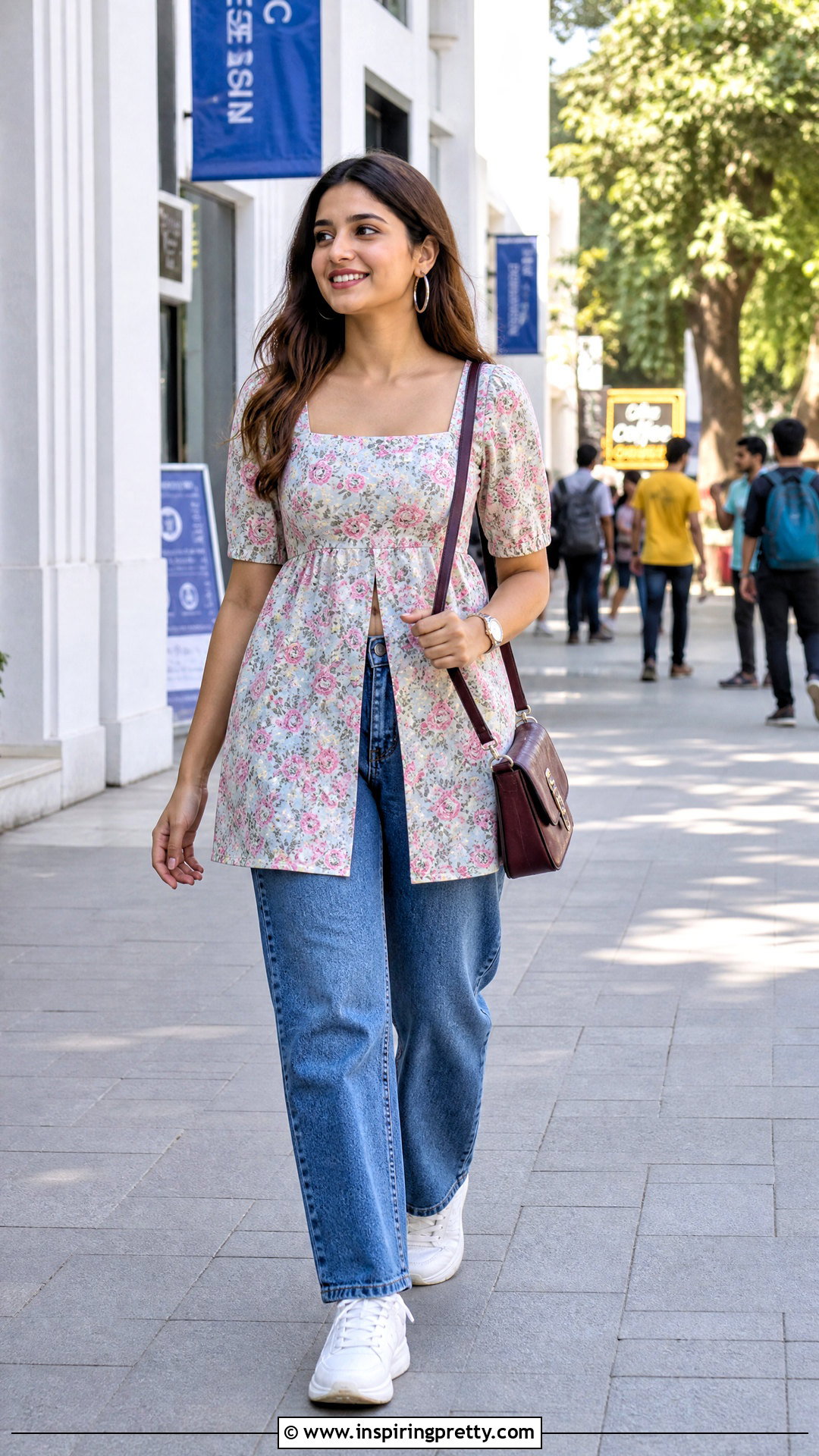 Square Neck Short Kurti With Jeans - 20 kurthi tops neck designs