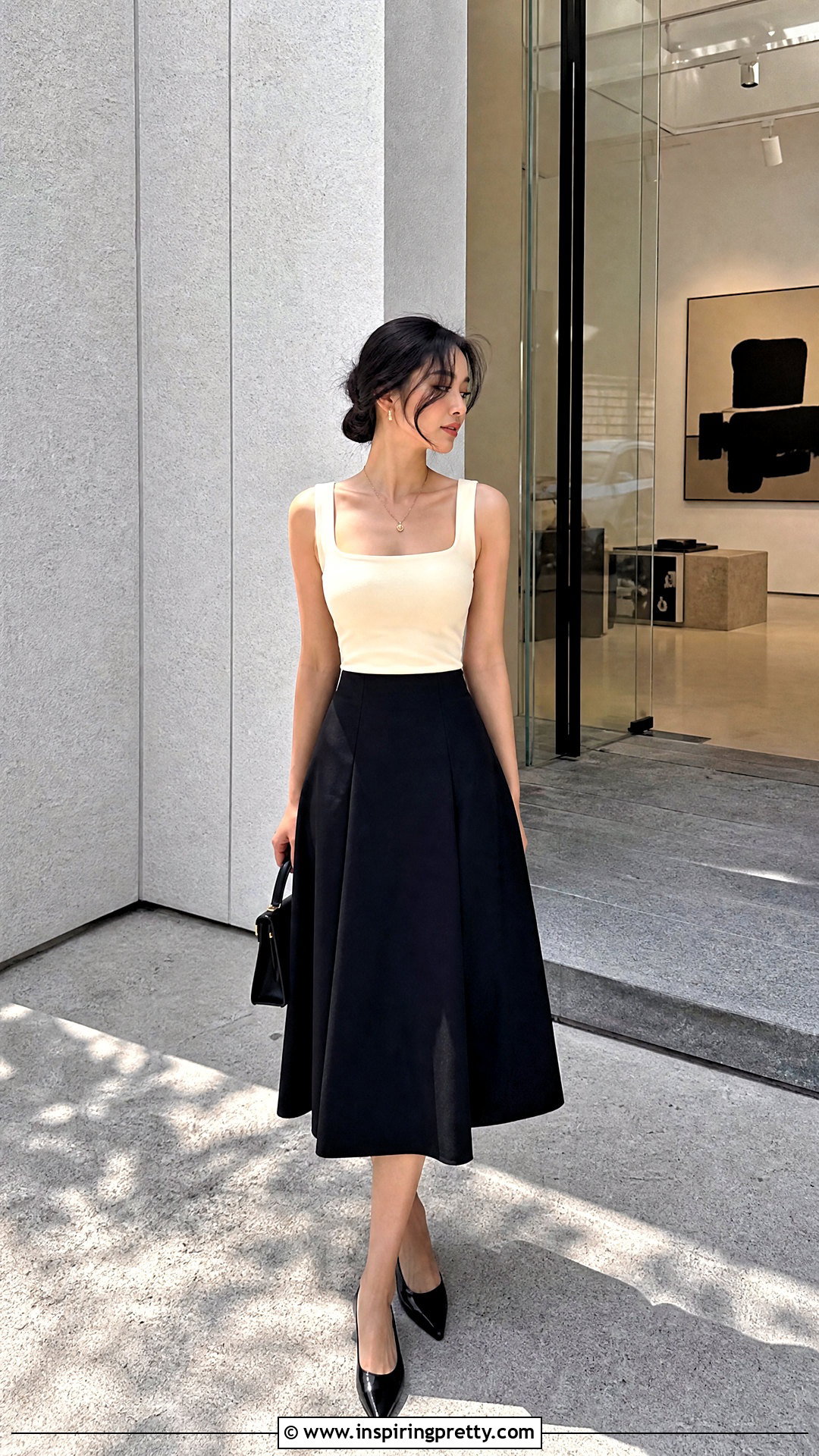 Square Neck Sleeveless Top With Midi Skirt - 20 Sleeveless Top Minimalist Style outfit ideas