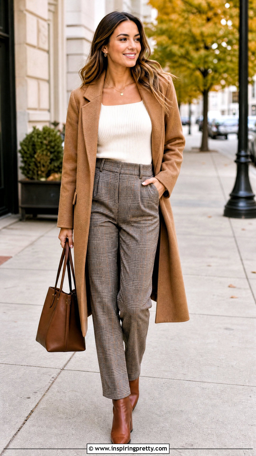 Square Neck Sweater With Plaid Trousers - 50 square neck tops outfit ideas