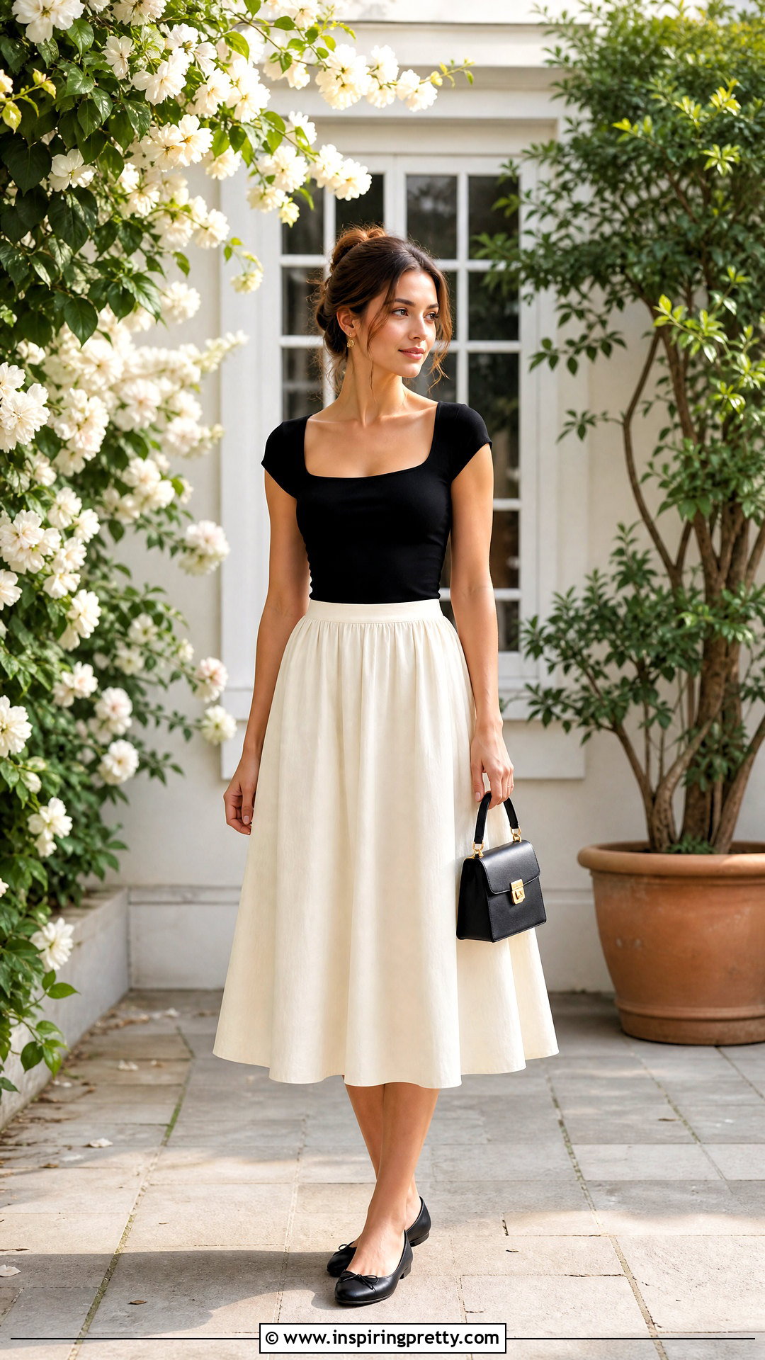 Square Neck Top And A Line Skirt Outfit - 20 Minimalist Fashion Tops outfit ideas