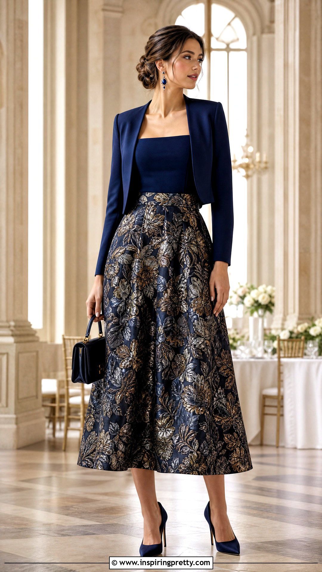 Square Neck Top And Jacquard Skirt Wedding Outfit - 20 Wedding Top And Skirt outfit ideas