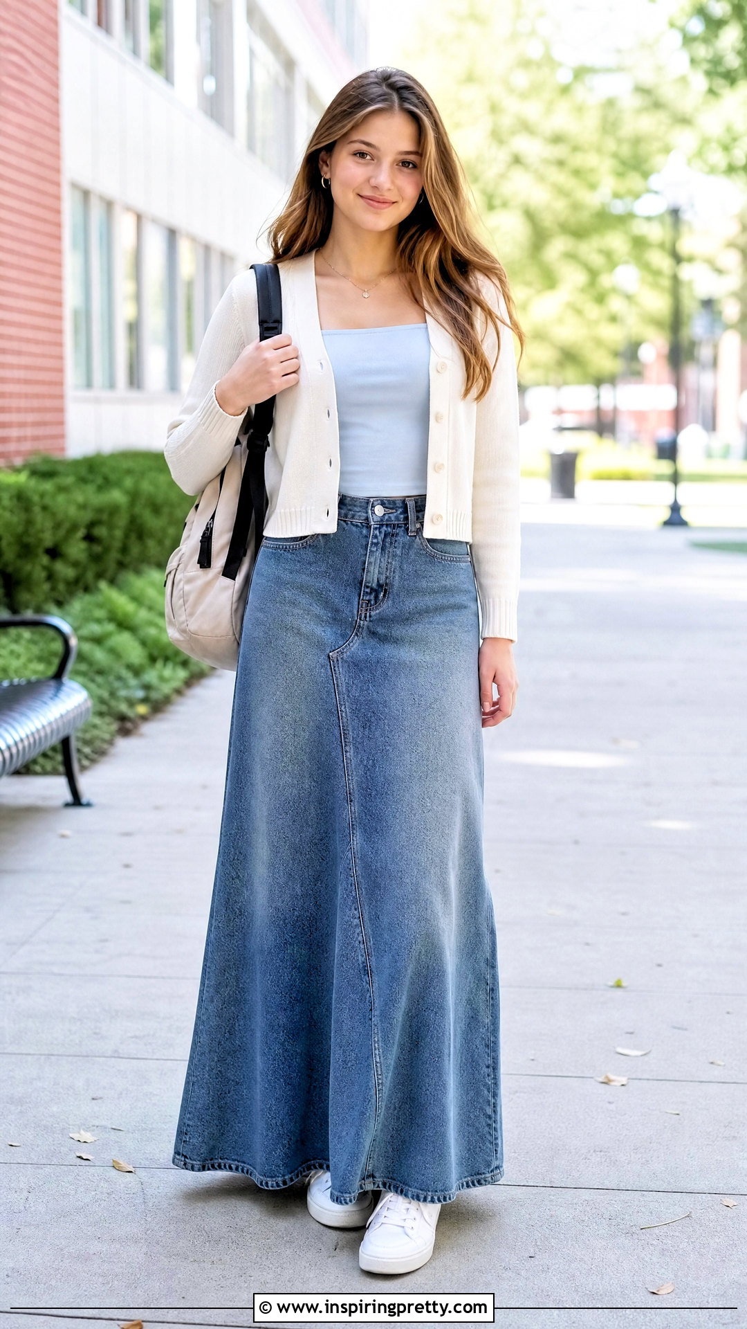 Square Neck Top And Maxi Skirt Outfit - 50 cute tops for school ideas