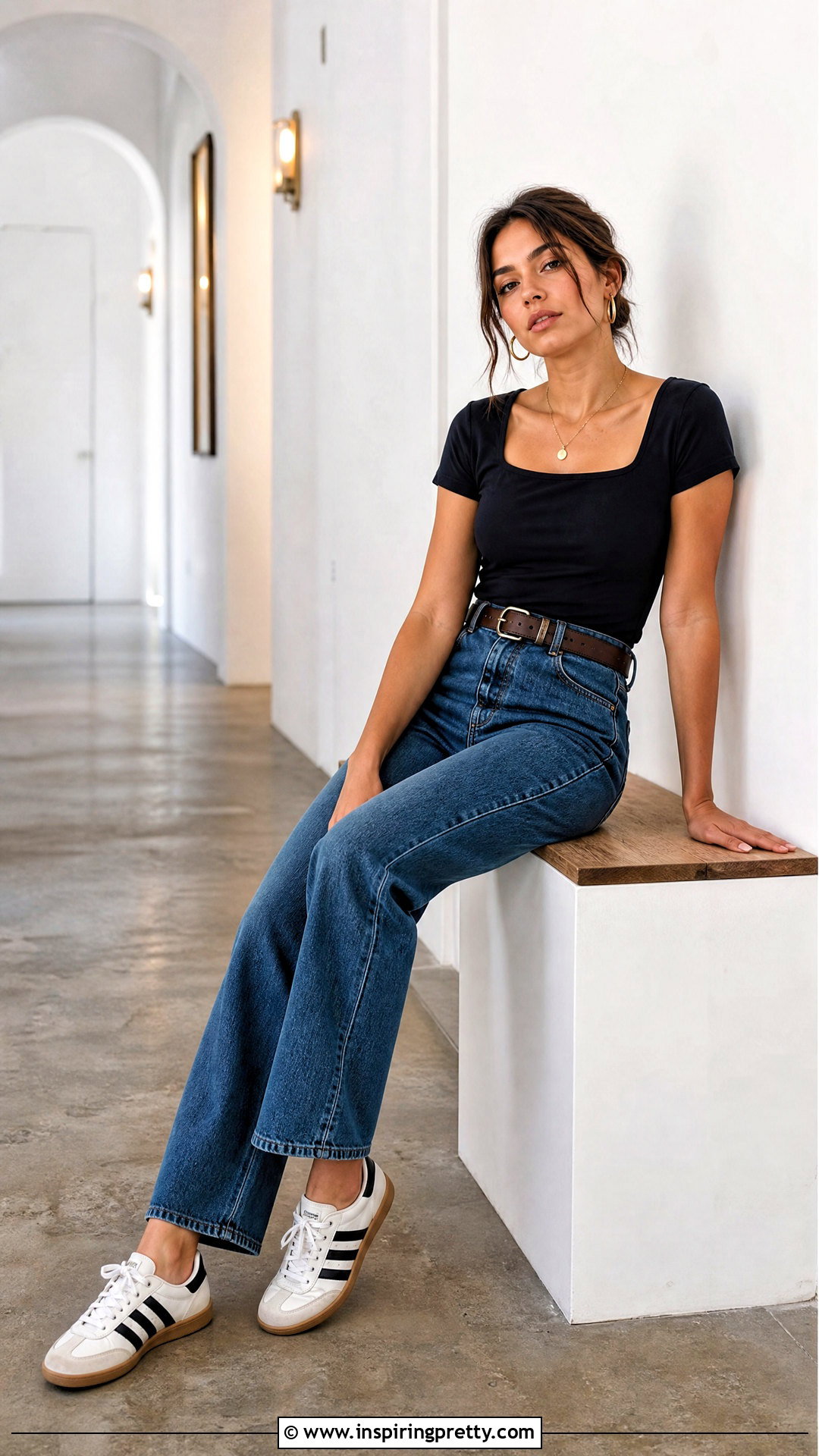 Square Neck Top And Vintage Jeans Seated Pose - 50 Poses In Jeans Top Aesthetic Ideas