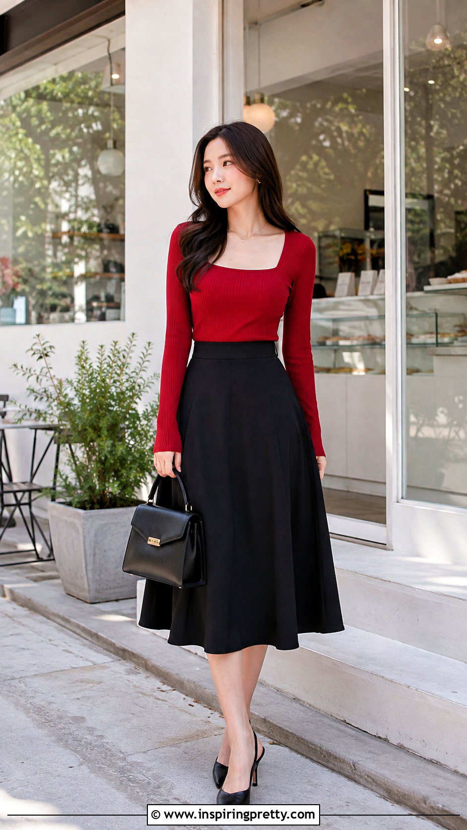 Square Neck Top With A Line Midi Skirt - 25 best tops for narrow shoulders