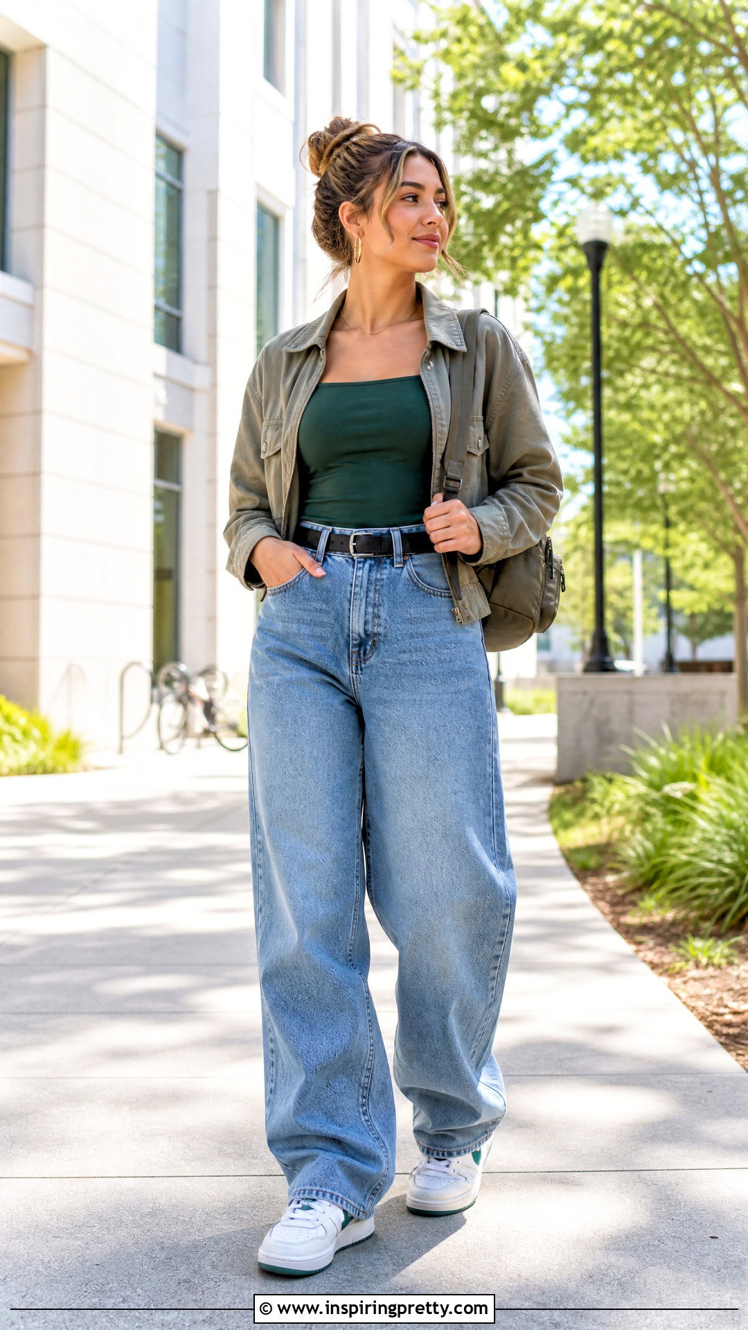 Square Neck Top With Baggy Jeans And Sneakers - 50 square neck tops outfit ideas