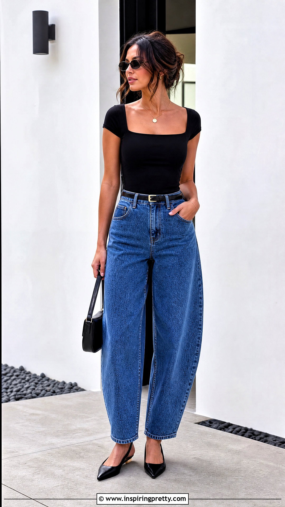 Square Neck Top With Barrel Jeans - 50 beautiful tops with jeans