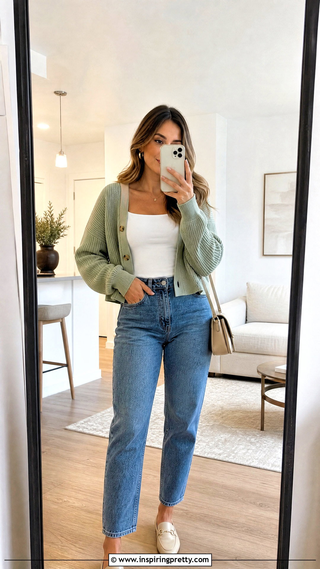 Square Neck Top With Cardigan And Mom Jeans - 50 square neck top outfit ideas