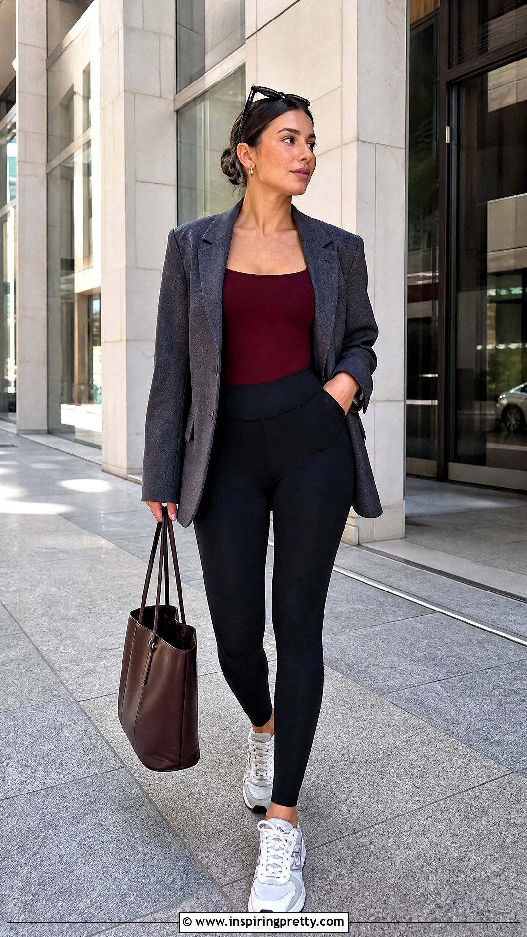 Square Neck Top With Leggings And Oversized Blazer - 50 square neck top outfit ideas
