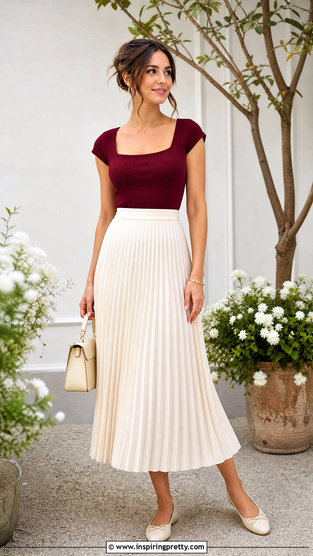 Square Neck Top With Midi Skirt - 50 womens tops outfit ideas