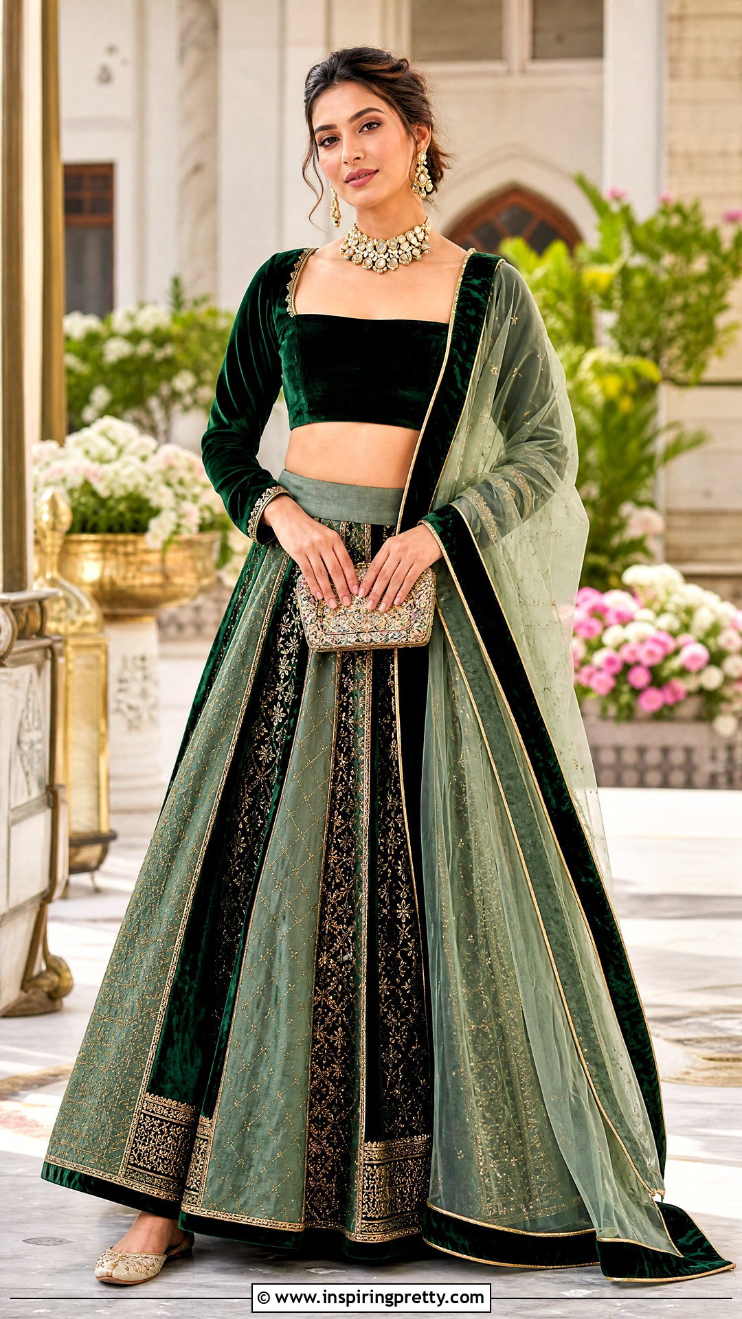Square Neck Velvet Crop Top With Panel Lehenga - 50 velvet crop top designs for lehengas