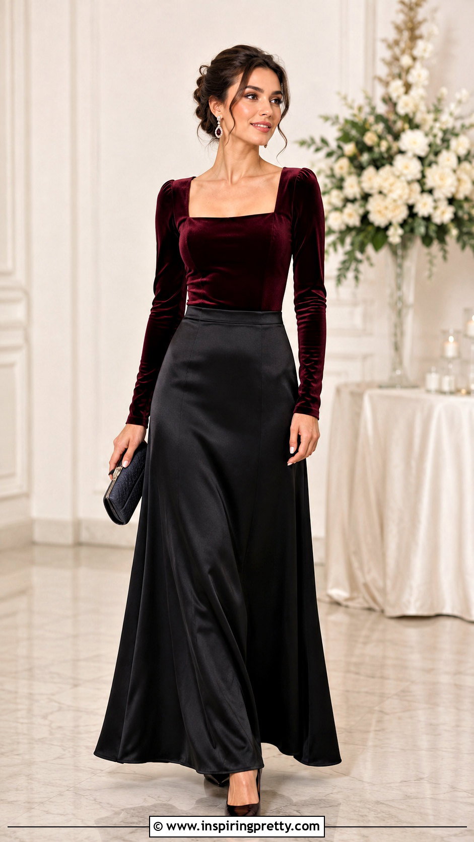 Square Neck Velvet Top With Maxi Skirt - 50 velvet tops for women