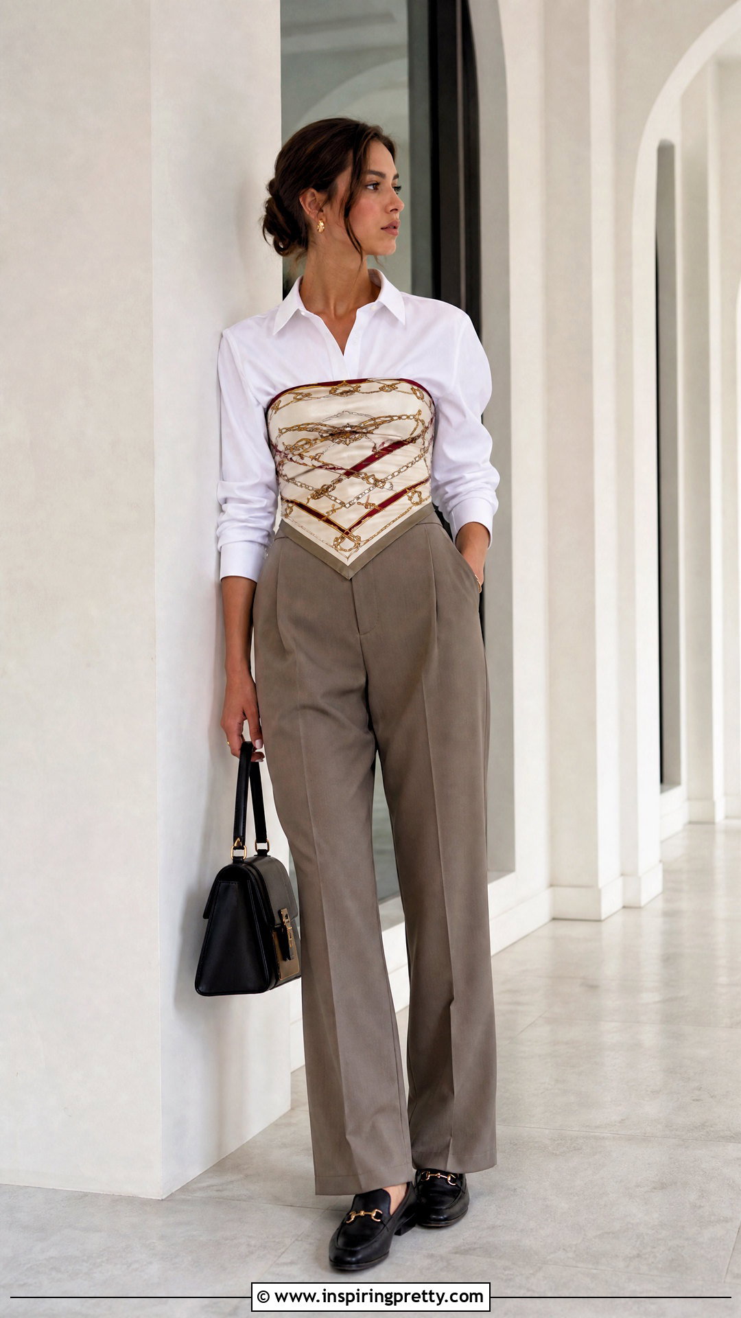 Square Scarf Over A Button Down Shirt With Trousers - How To Wear A Square Scarf As A Top (25 Ways)