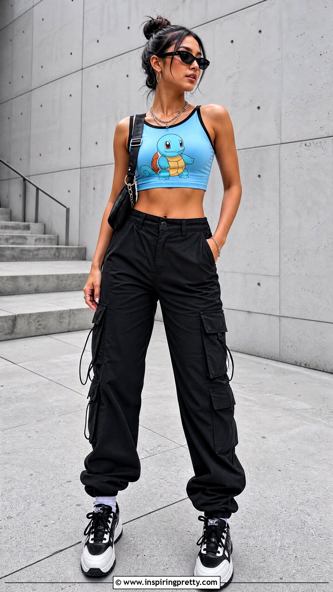 Squirtle Crop Top With Black Cargo Pants - 20 squirtle crop top outfit ideas