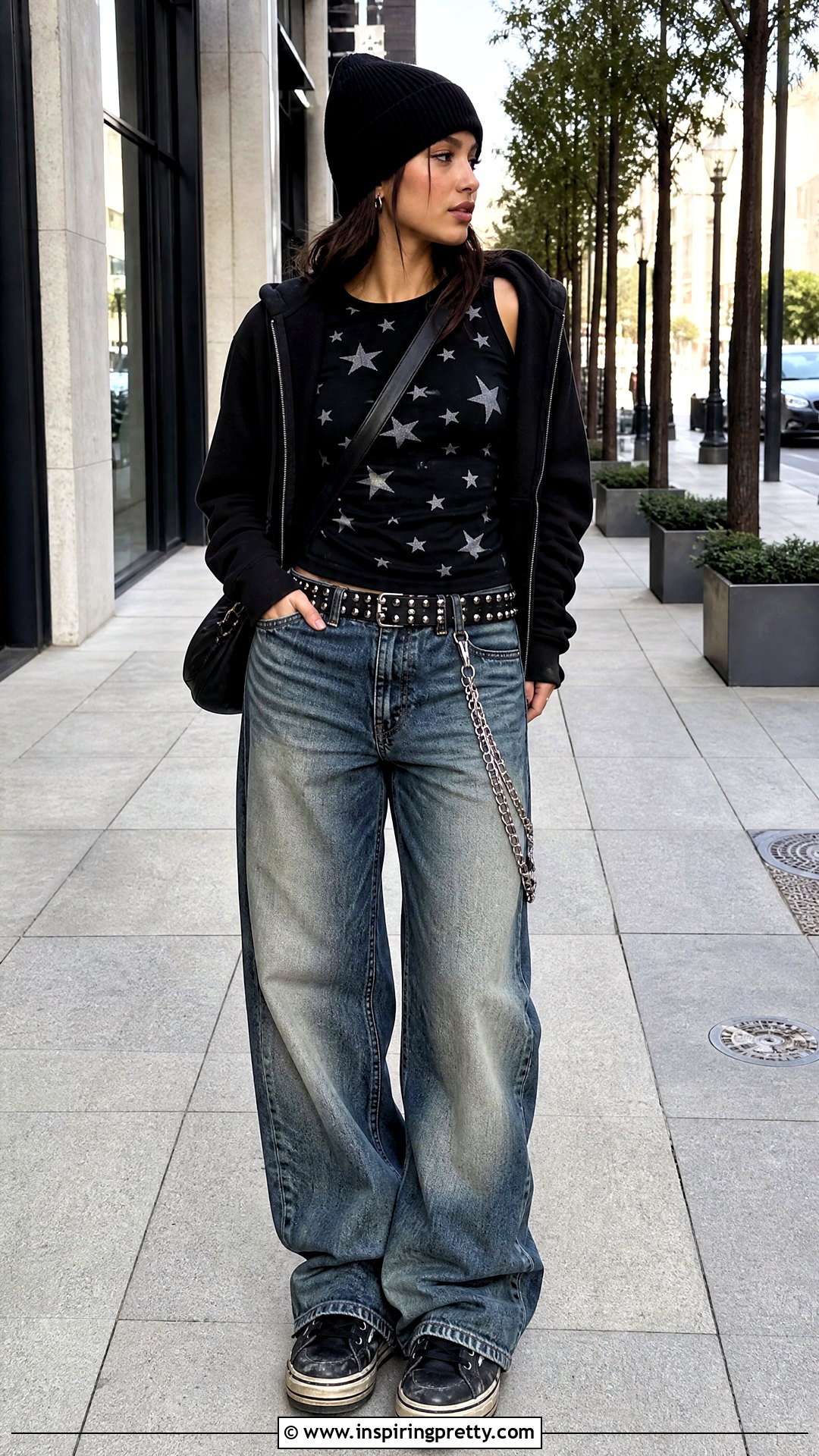 Star Print Top And Baggy Jeans Emo Outfit - 50 emo top outfit ideas