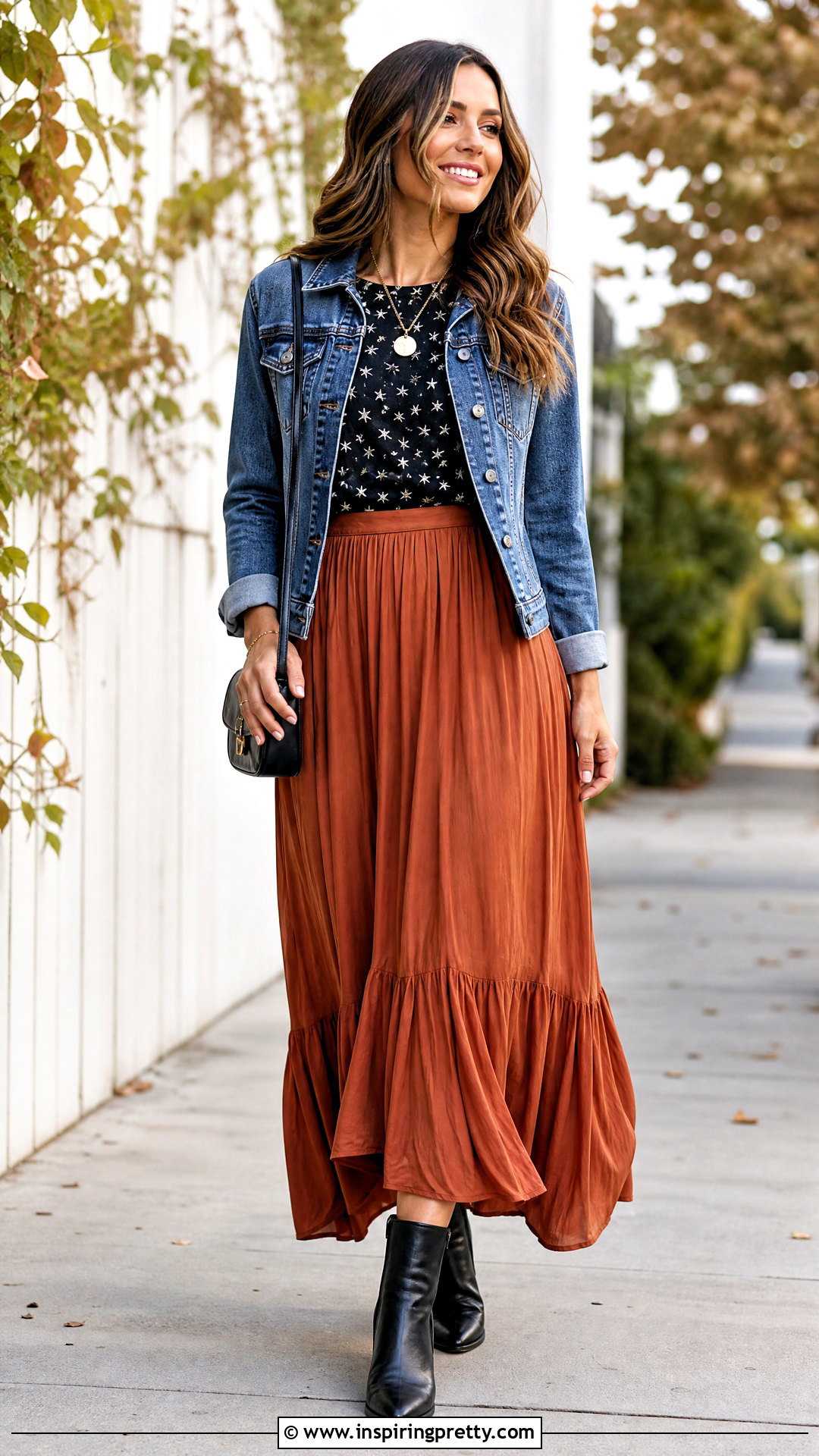Star Print Top With Maxi Skirt And Ankle Boots - how to style star print tops (20 ways)