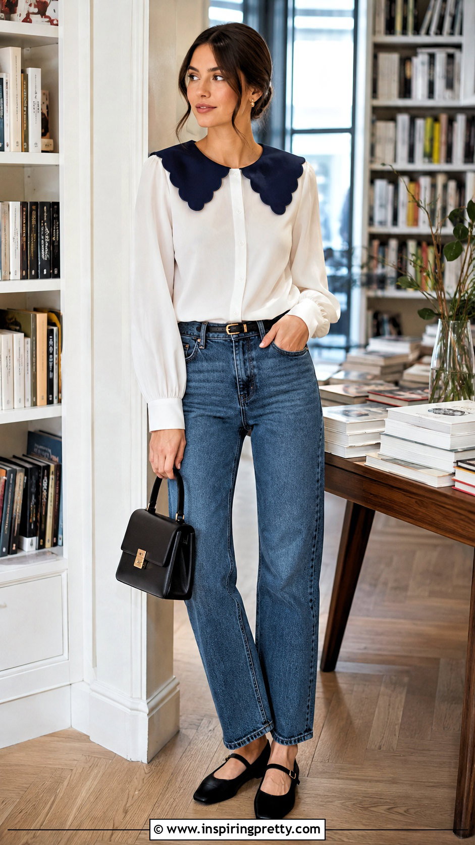 Statement Collar Blouse With Straight Jeans - 25 best tops for narrow shoulders