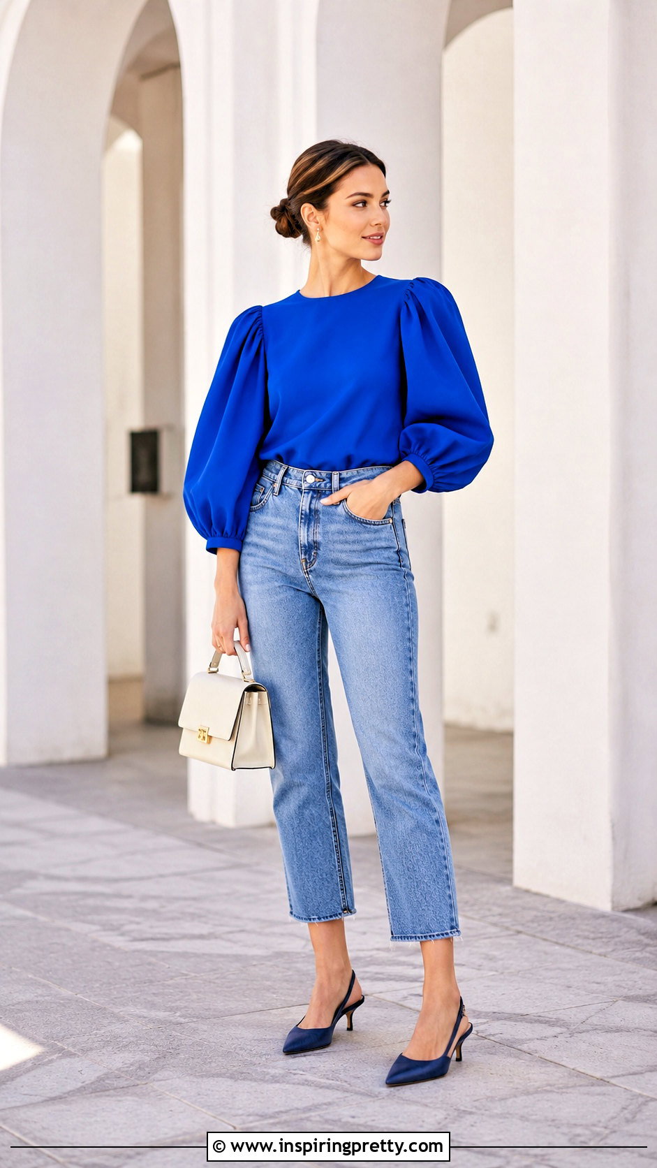 Statement Sleeve Top With Cropped Jeans - 50 fancy tops designs for jeans