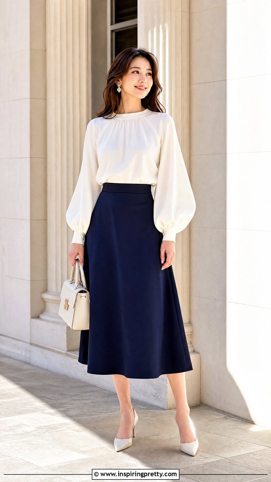 Statement Sleeve Top With Midi Skirt - 50 fancy top outfit ideas