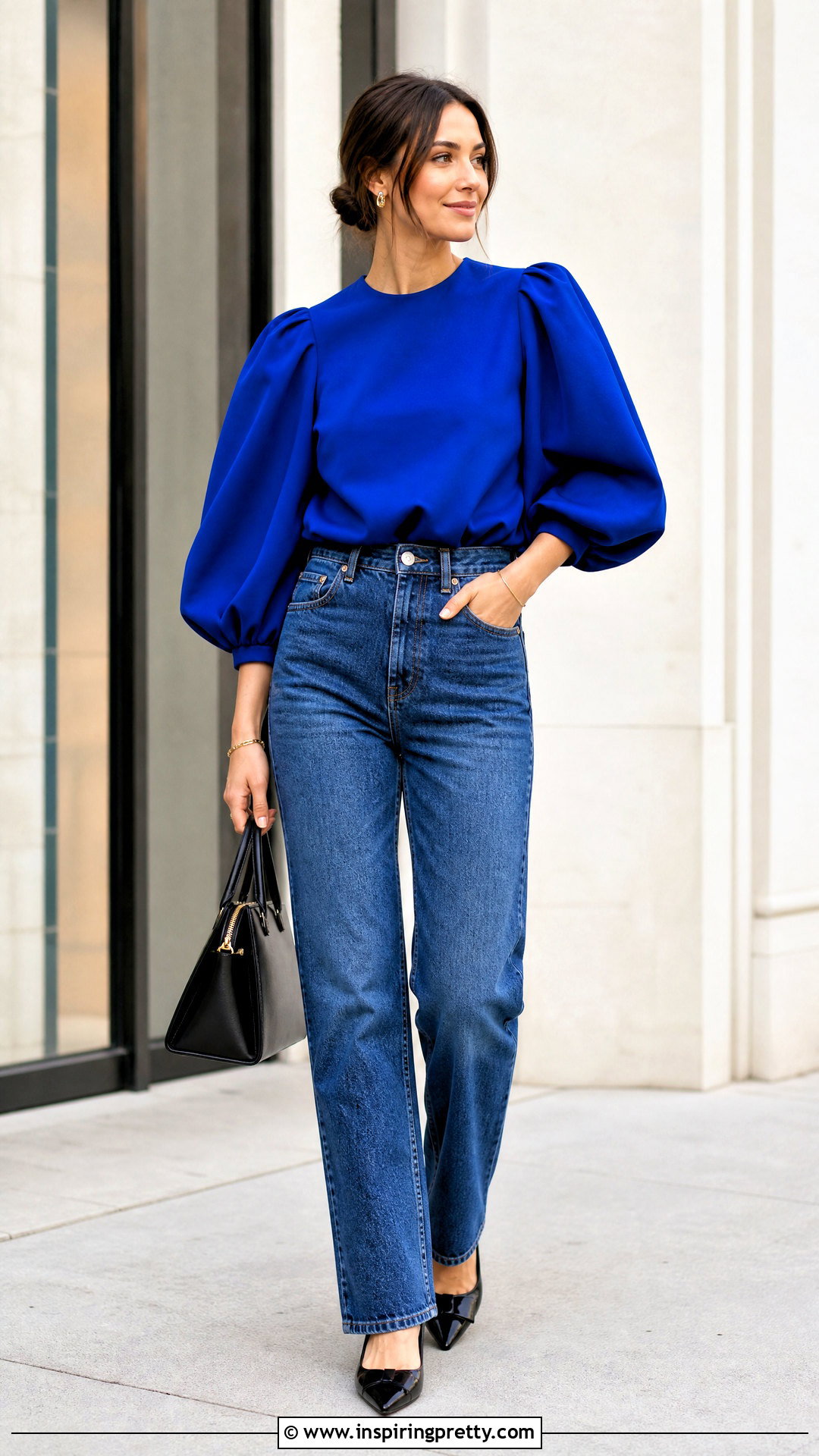 Statement Sleeve Top With Straight Jeans - 50 stylish tops fashion ideas