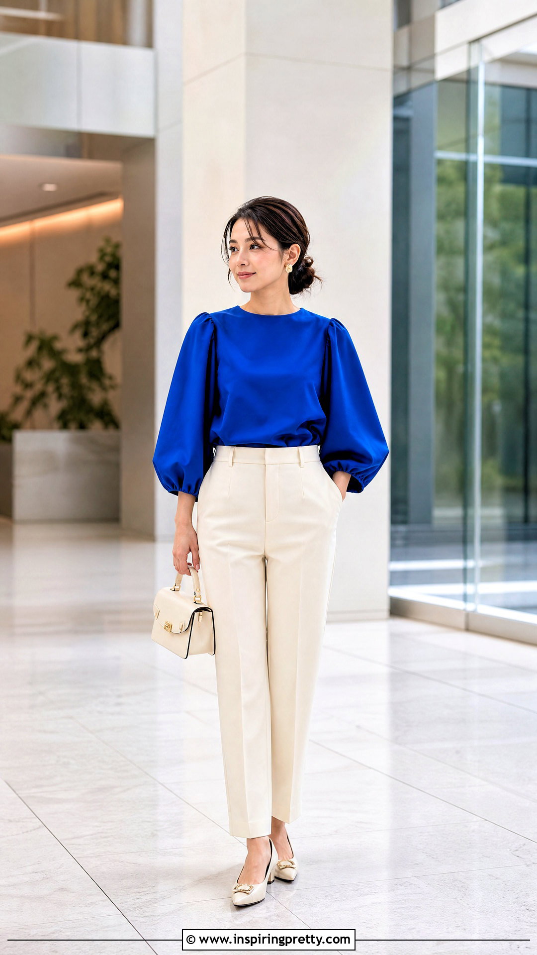 Statement Sleeve Top With Straight Trousers - 50 nice tops outfit ideas