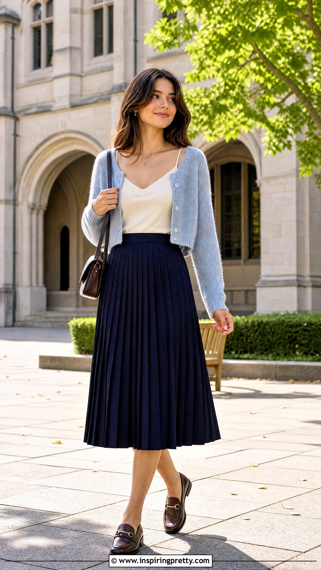 Strap Top With Cardigan And Midi Skirt - 50 strap top outfit ideas