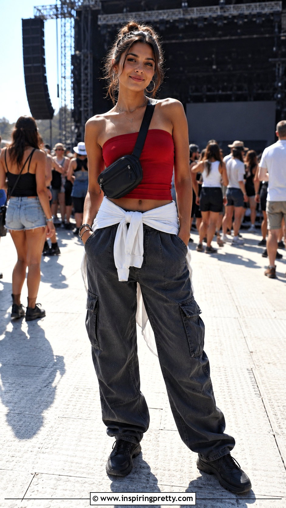 Strapless Concert Outfit With Cargo Jeans - 50 top strapless outfit ideas