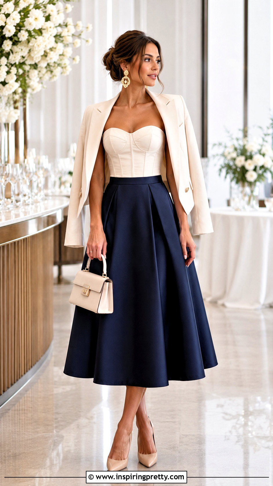 Strapless Corset Top And A Line Midi Skirt - 50 corset top and skirt outfit ideas