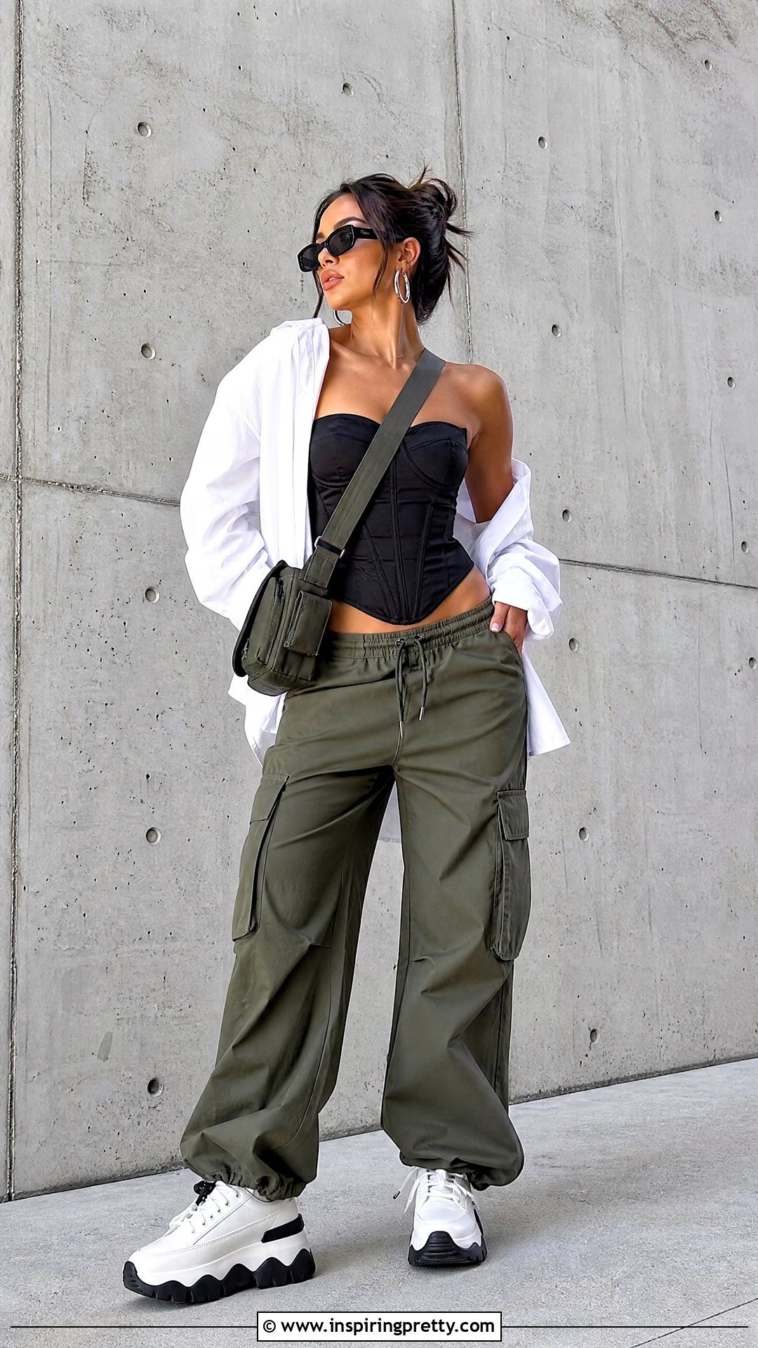 Strapless Corset Top With Cargo Pants - 50 corset top outfits