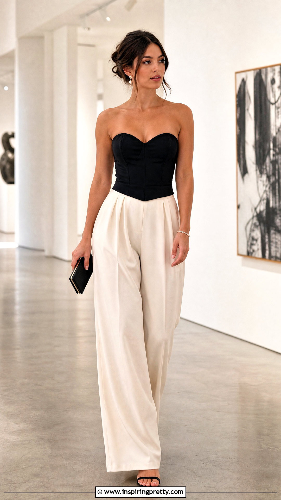 Strapless Corset Top With Ivory Palazzo Trousers - 50 corset top and trousers outfit ideas