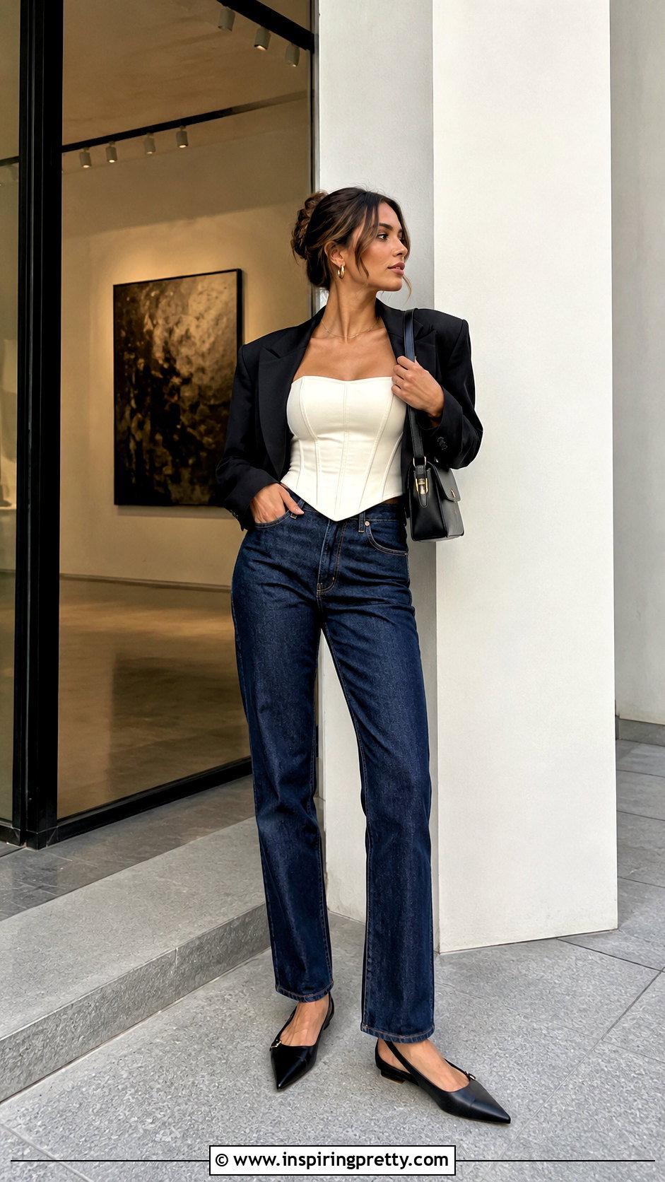 Strapless Corset Top With Straight Leg Jeans - 50 top strapless outfit ideas