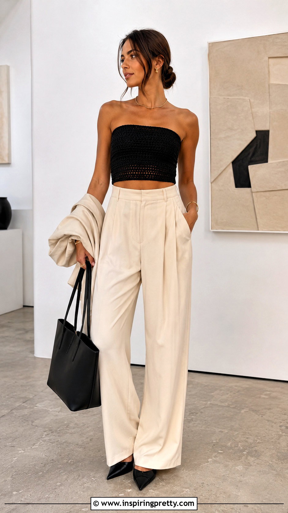 Strapless Crochet Crop Top With Tailored Trousers - 25 Crochet Clothes Crop Tops
