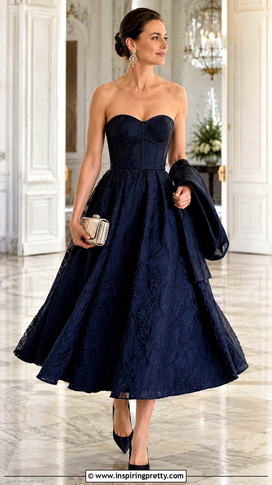 Strapless Formal Bustier Top With Full Midi Skirt - 25 Formal Bustier Top outfit ideas