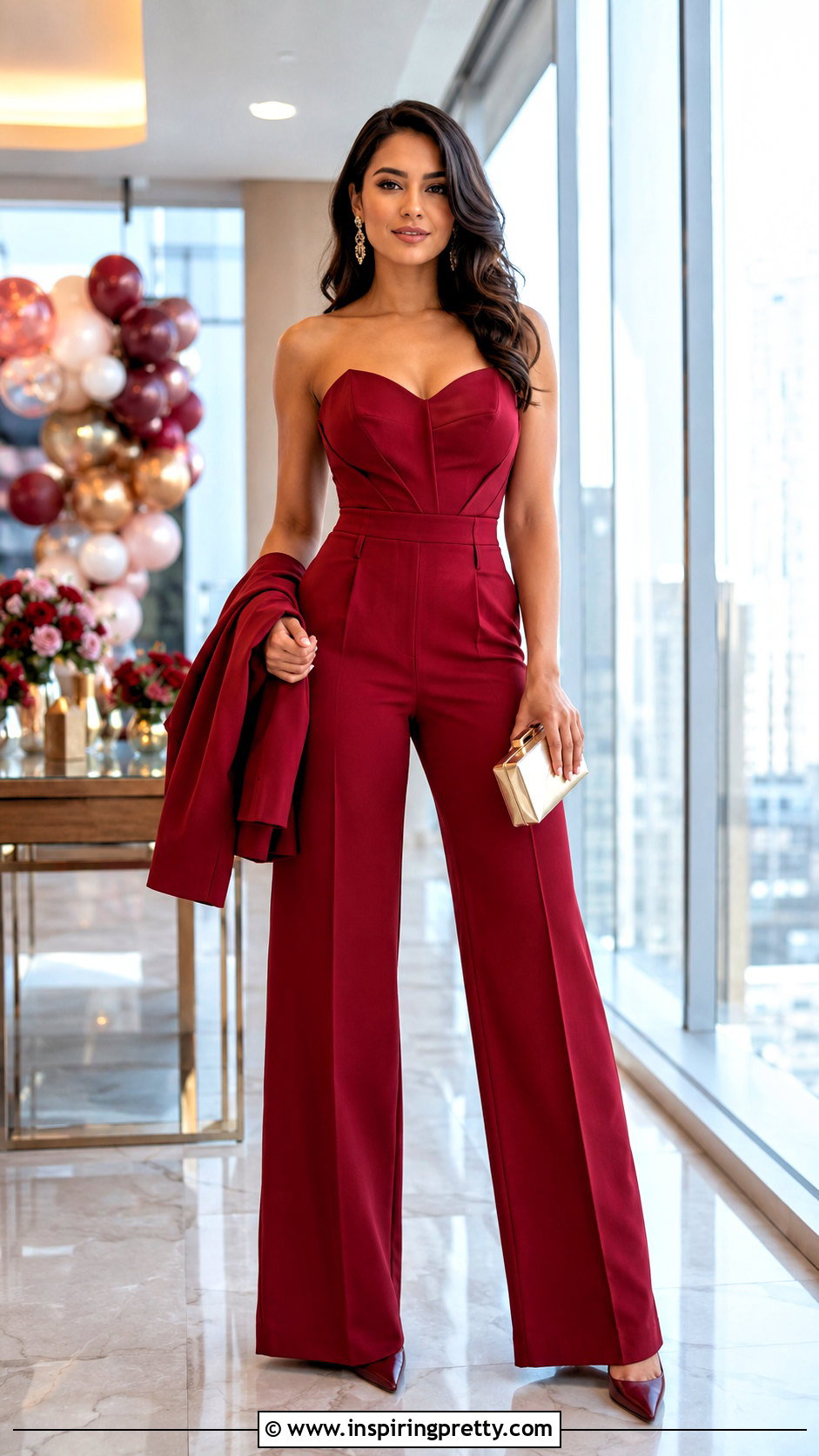 Strapless Party Top With Matching Trousers - 20 dressy party tops outfit ideas