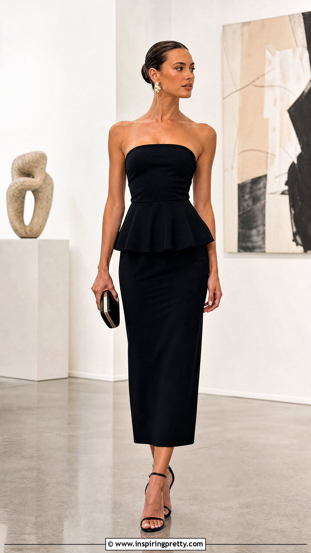 Strapless Peplum Top With Column Midi Skirt - 50 peplum top outfits with skirts