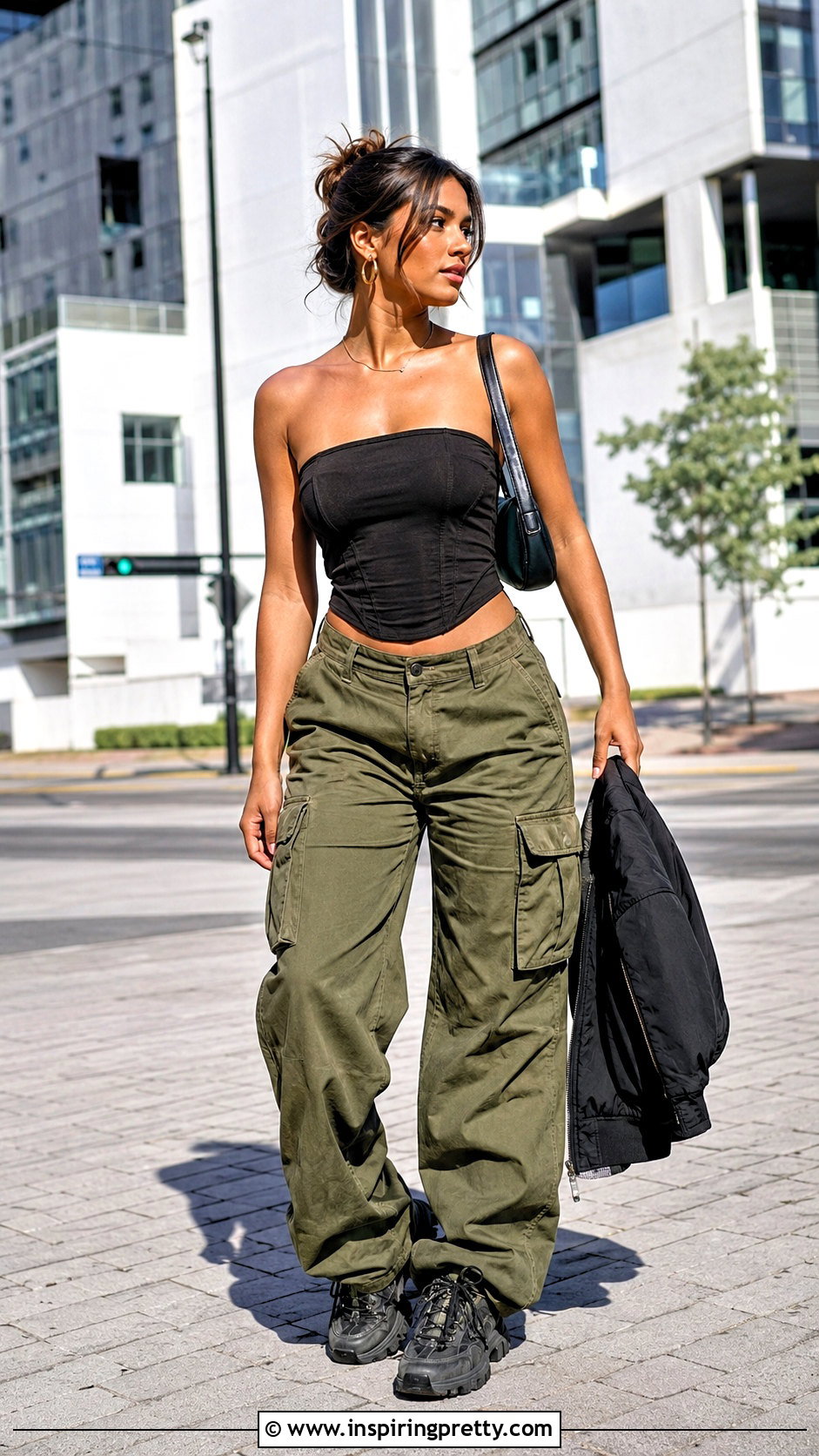 Strapless Siren Top With Cargo Pants - 50 siren top outfit ideas