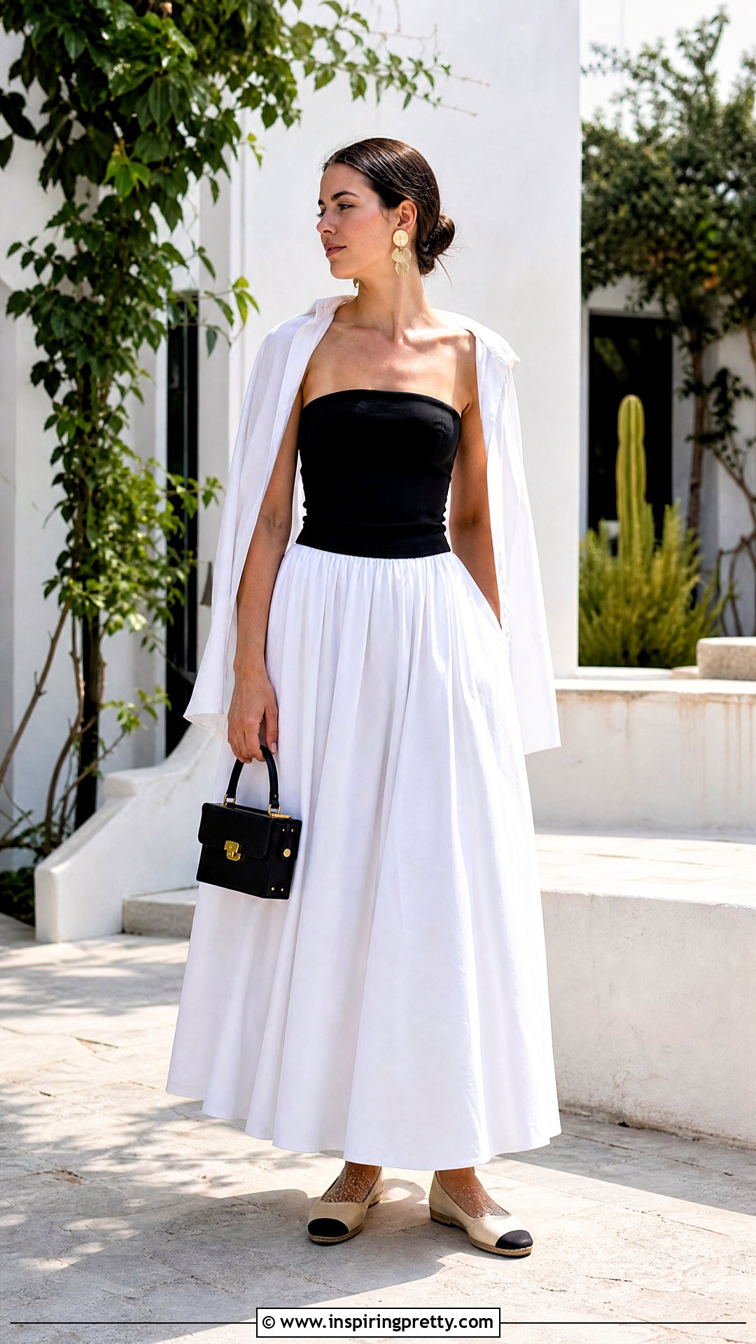 Strapless Top And Poplin Long Skirt Outfit - 50 long skirt and top outfits