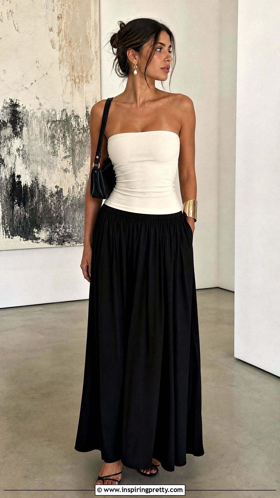 Strapless Top With Black Maxi Skirt - 50 strapless top outfit ideas