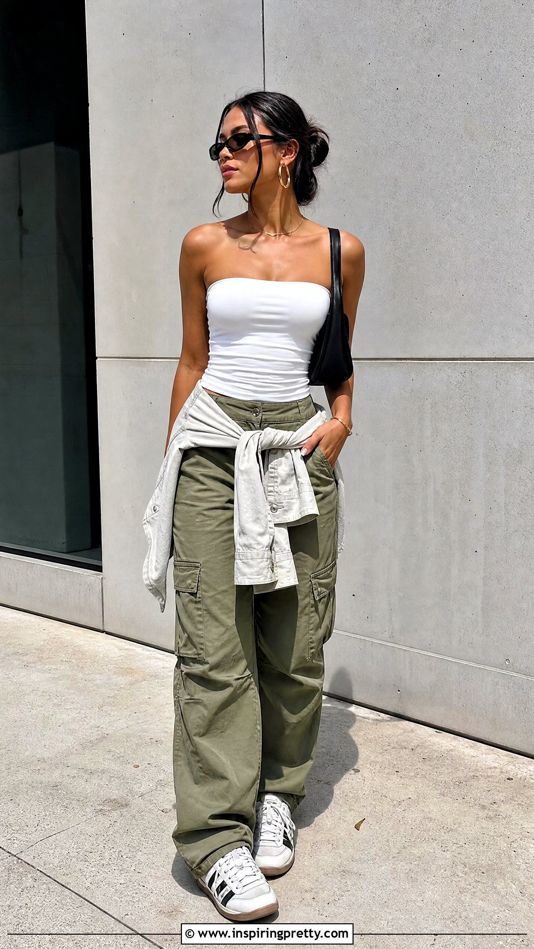 Strapless Top With Cargo Pants - 50 strapless top outfit ideas