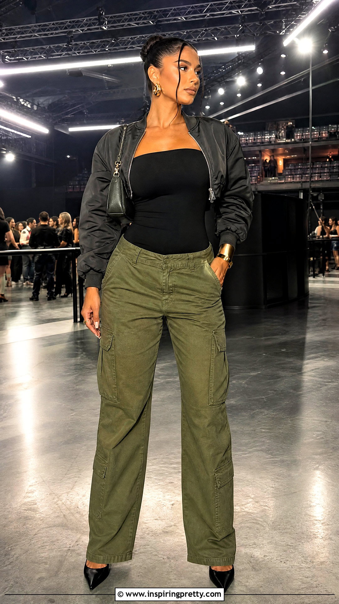 Strapless Top With Cargo Pants - 50 going out tops outfit ideas