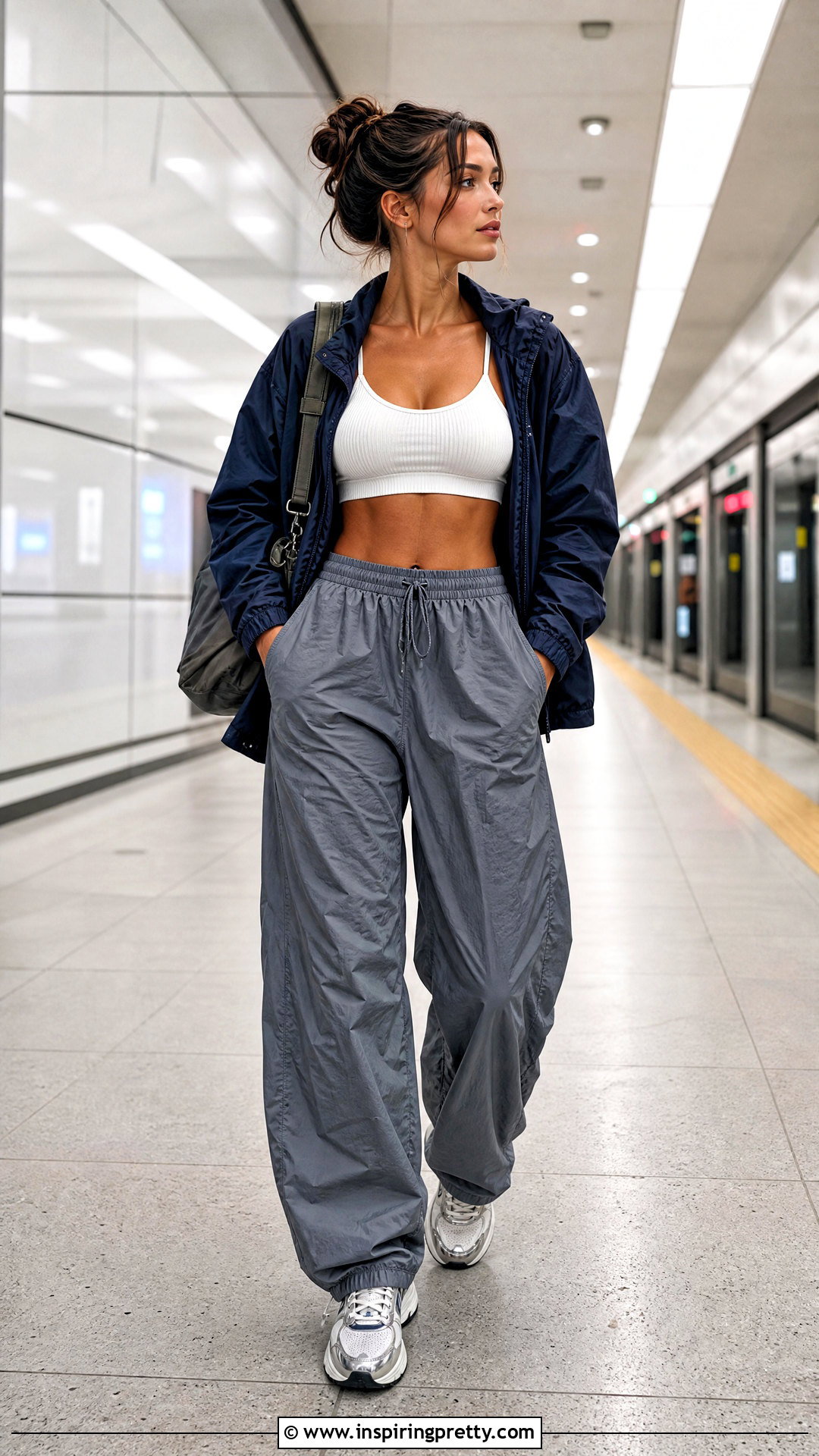Strappy Bra Top With Parachute Pants And Sneakers - 25 strappy bra top outfit ideas