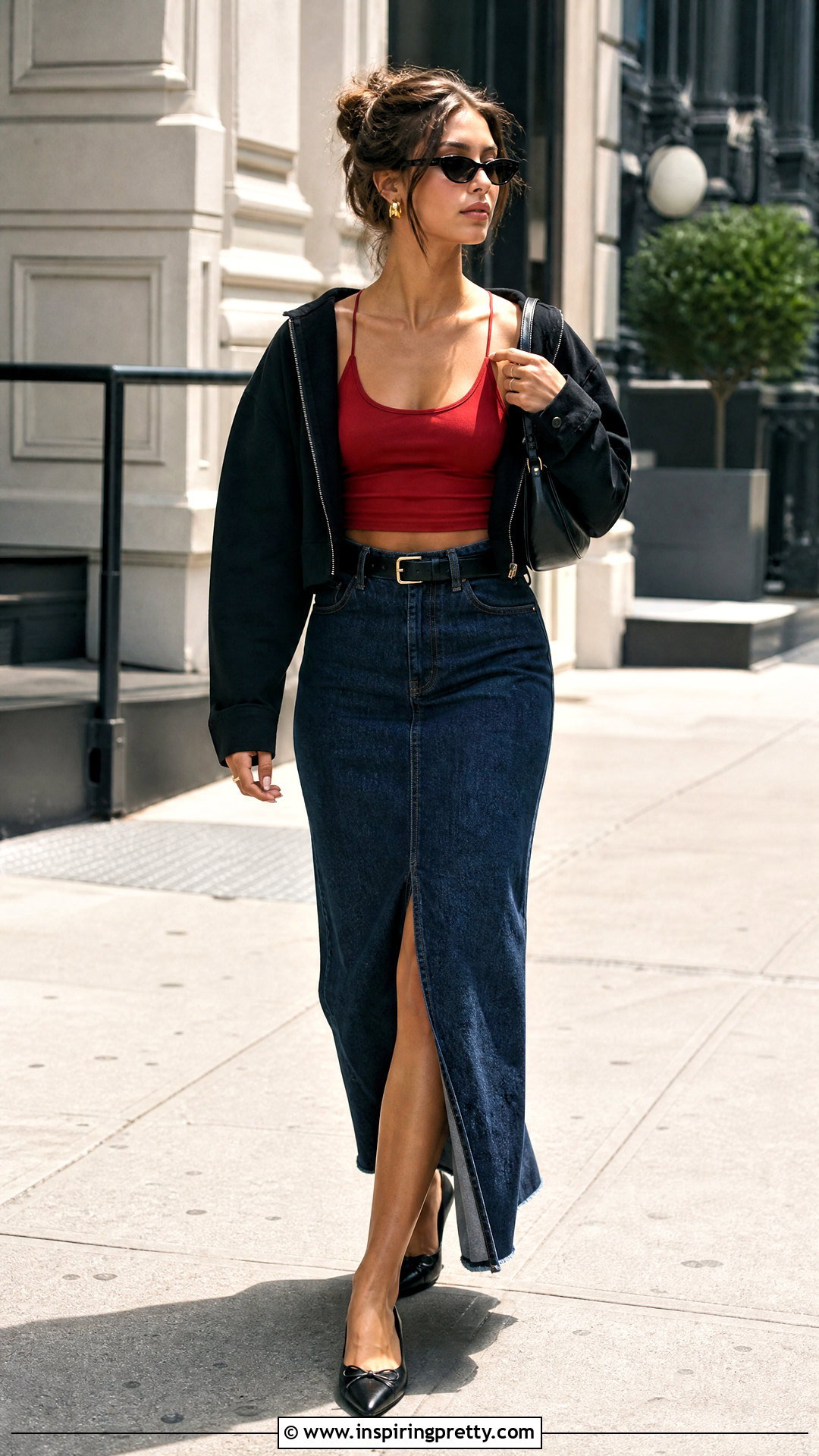 Strappy Cropped Tank Top With Denim Maxi Skirt - 20 Strappy Cropped Tank Tops outfit ideas
